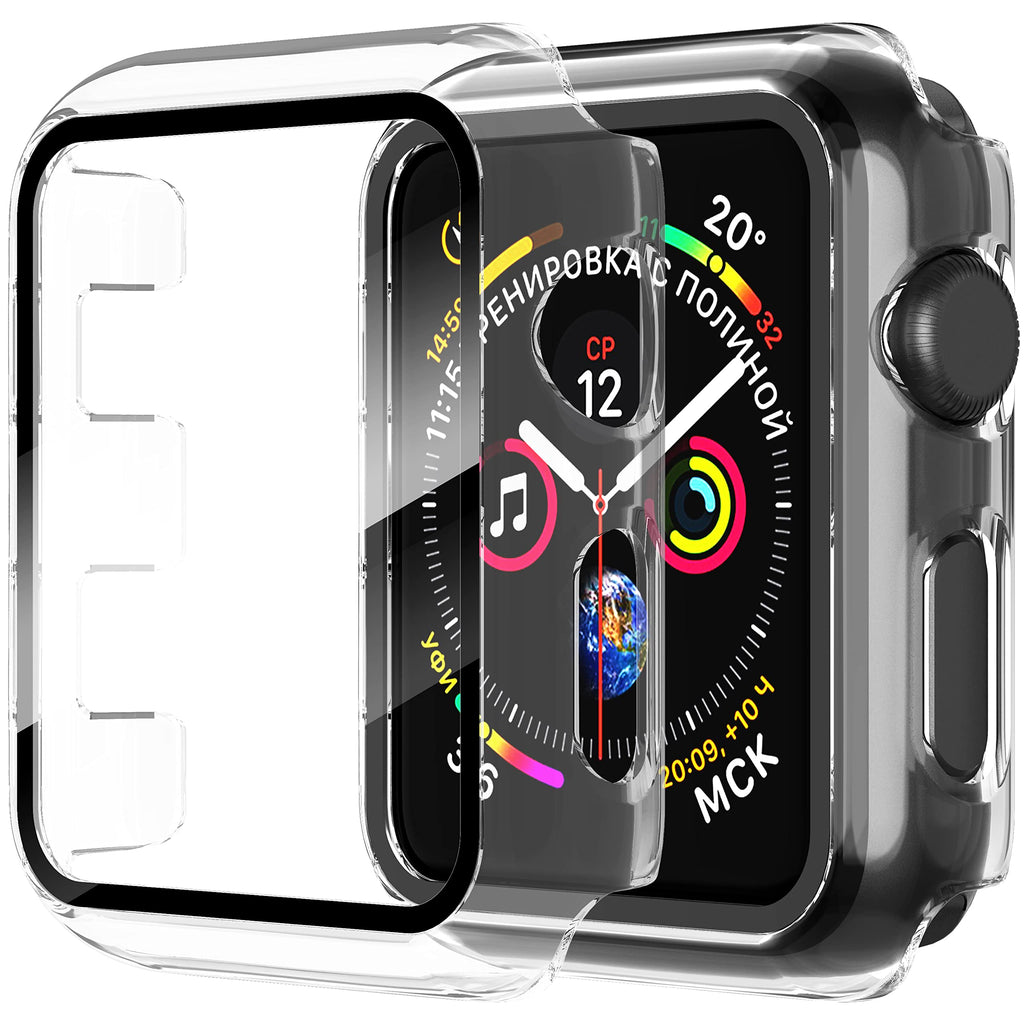 Diruite 2-Pack for Apple Watch Series 3/2/1 38mm Case, Ultra-Thin All-Around Tempered Glass Screen Protector Protection Cover for iWatch 38mm - Black
