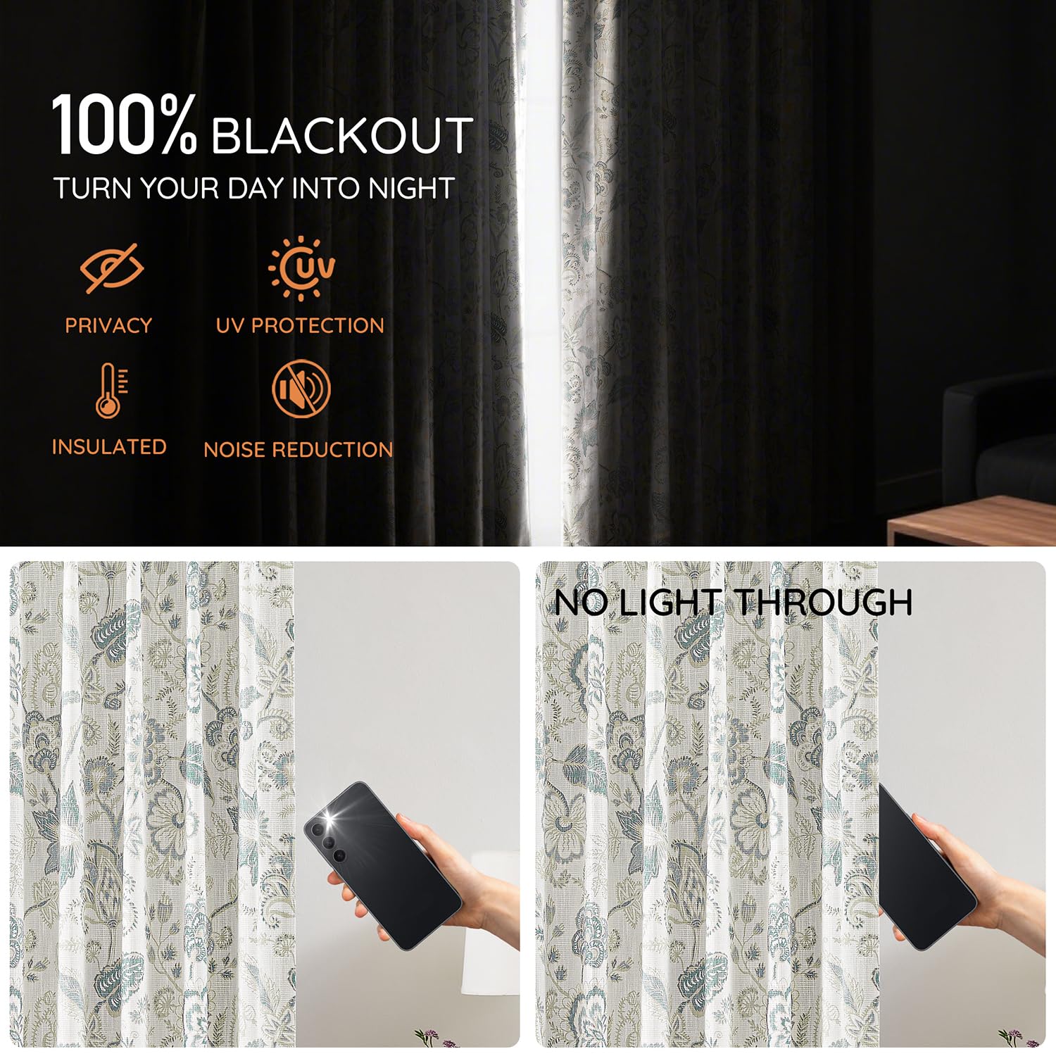 Kayne Studio Pinch Pleated Full Blackout Window Curtain Panels Botanical Floral Boho Leaf Print Country Farmhouse GreenYellow Room Darkening Thermal Insulated Window Treatment Bedroom,40"x84",2 Panels