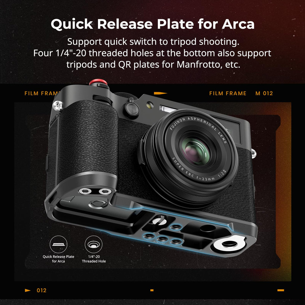 SmallRig X100VI / X100V Handgrip L-Shape Grip with Quick Release Plate for Arca, Lightweight Silicone Side Handle, Shutter Button and Hot Shoe Cover for FUJIFILM X100VI / X100V Cameras (Black) - 4556