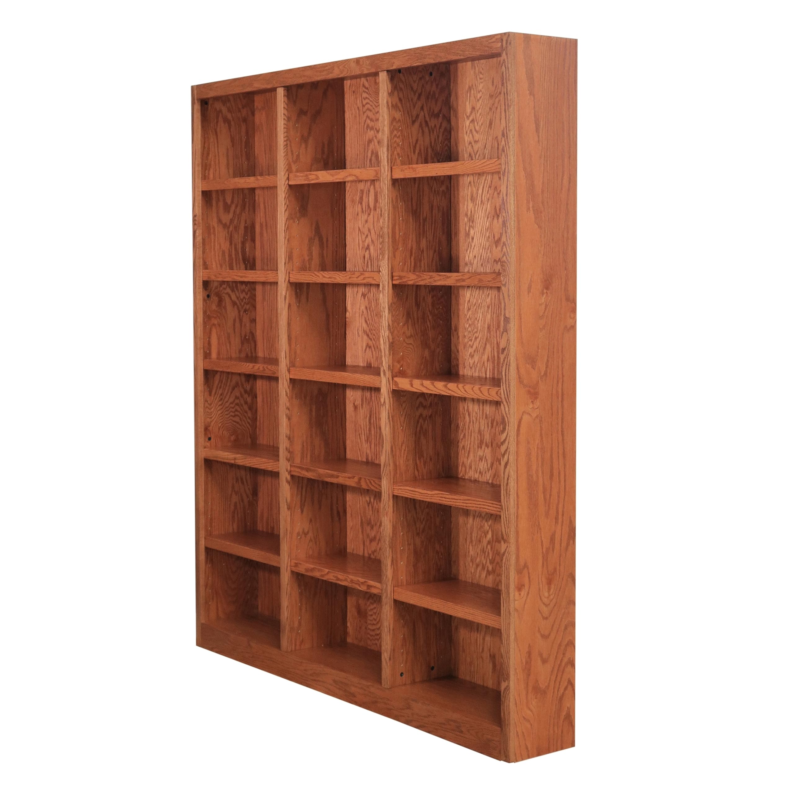 Concepts In Wood 84" Traditional Triple Wide Wood Bookcase with 15 Adjustable Shelves & 3 Fixed Shelves, Assembly Required, for Laundry/Bedroom/Kitchen/Garage/Office, in Cherry Finish