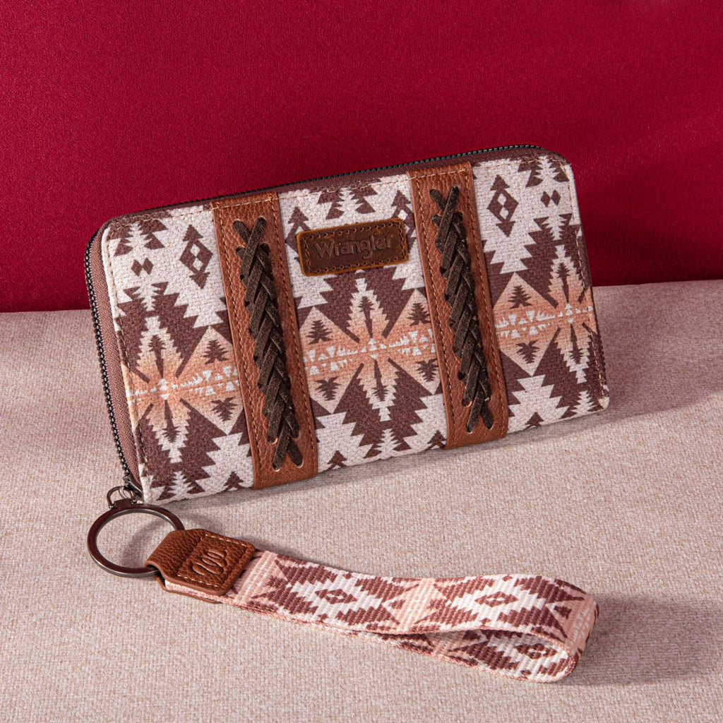 Wrangler Wallet Purse for Women Western Aztec Clutch Wristlet Wallet with Credit Card Holder