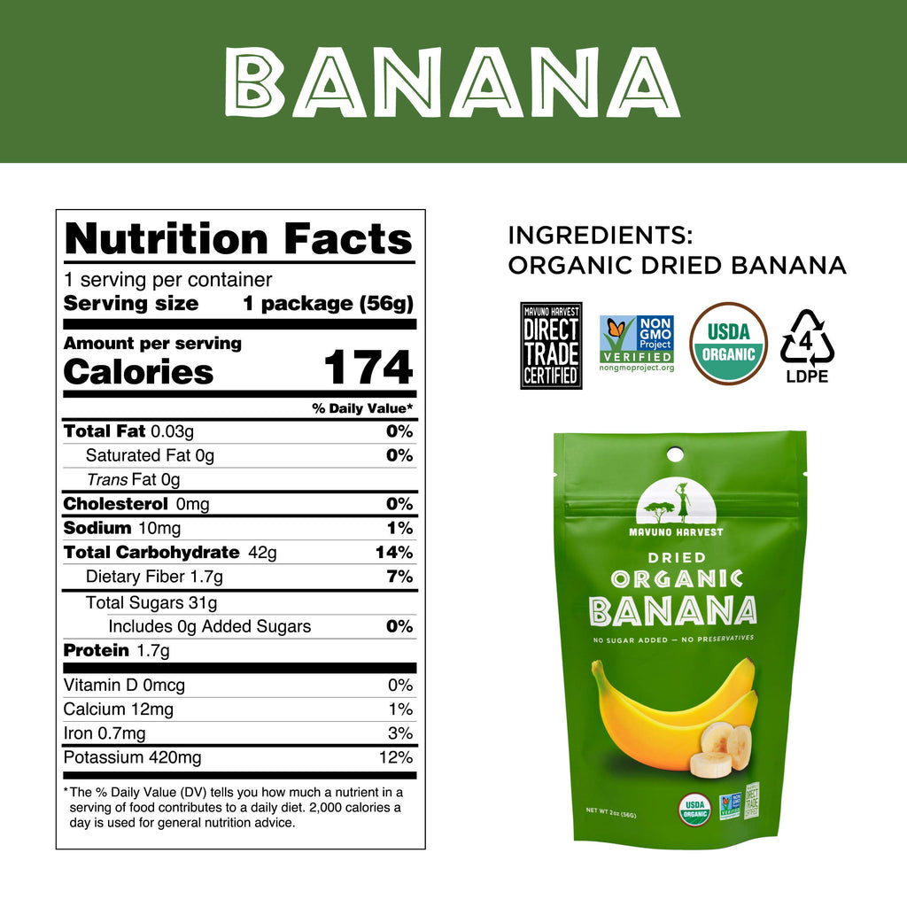 Mavuno Harvest Organic Dried Fruit Variety Pack | Dried Mango, Papaya, Pineapple, Banana, Jackfruit, & Tropical Mix | Healthy, Vegan, No Sugar Added, Non GMO Snacks for Kids & Adults | 2 Ounce, 6 Pack