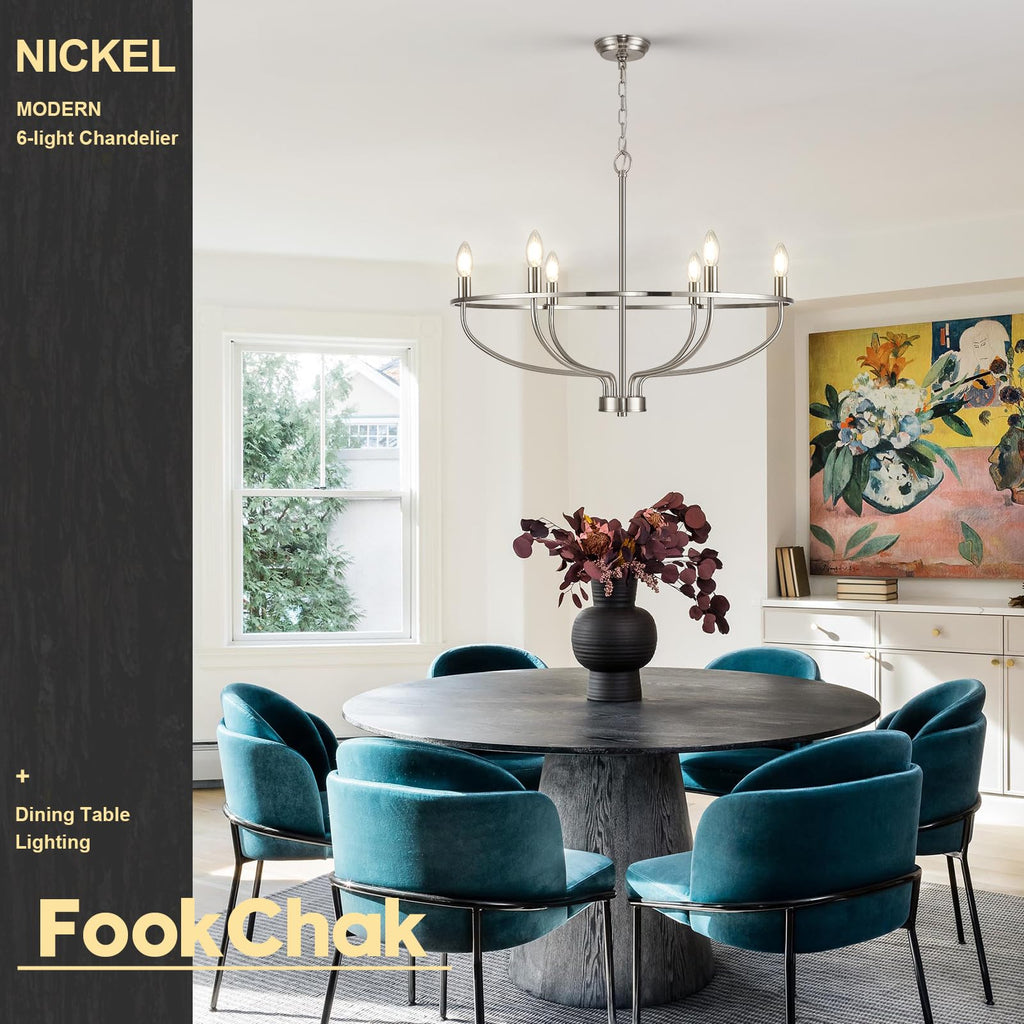 Black Chandelier 6-Light Dining Room Chandelier Kitchen Chandeliers Over Table Round Living Room Chandelier Light Fixture for Bedroom, Kitchen, Foyer