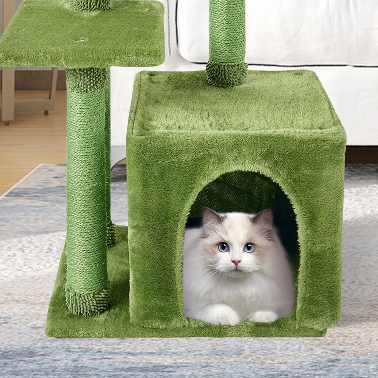 FISH&NAP Cute Cat Tree Kitten Cat Tower for Indoor Cat Condo Sisal Scratching Posts with Jump Platform Cat Furniture Activity Center Play House Beige