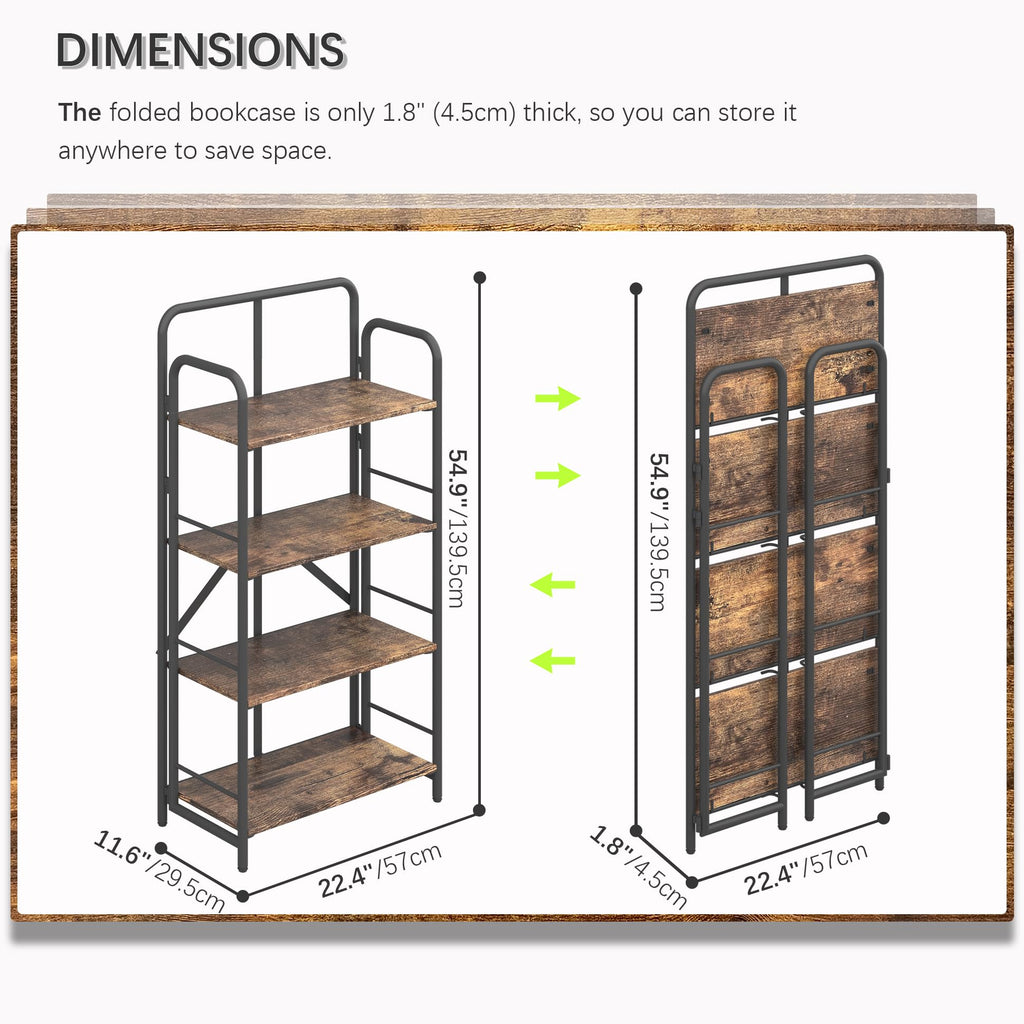 4NM No Assembly Folding Bookshelf, 3 Tiers Collapsible Book Shelves Open Industrial Foldable Storage Bookcase Shelf for Bedroom, Living Room, Home Office - Natural and White