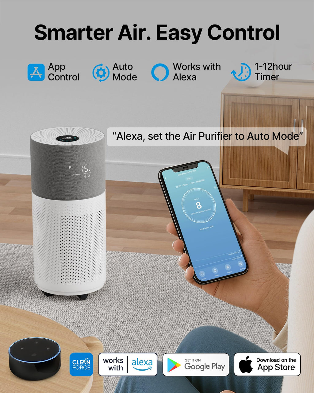 CleanForce Rainbow Cube | World’s First 4-in-1 Space-saving Air Purifier with Bluetooth Speaker, Wireless Charger & Aroma Diffuser | Swiss Tech，over 900ft² Coverage | Ultra-Quiet