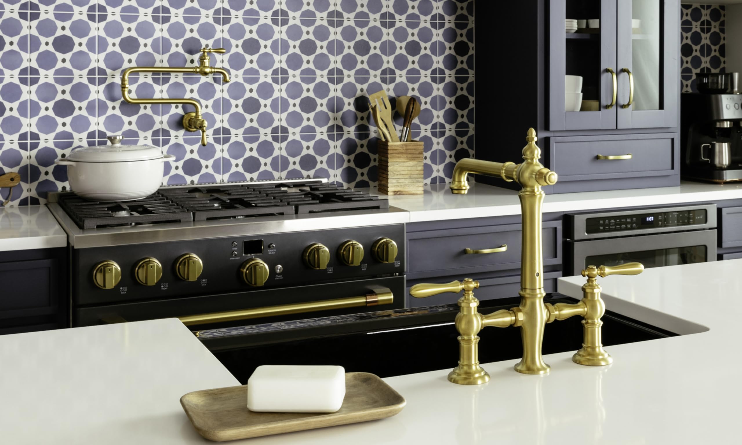 KOHLER 99270-BL Artifacts Wall-Mount Pot Filler, Pot Filler Faucet, Black Pot Filler, Kitchen Sink Pot Filler Faucets, Matte Black