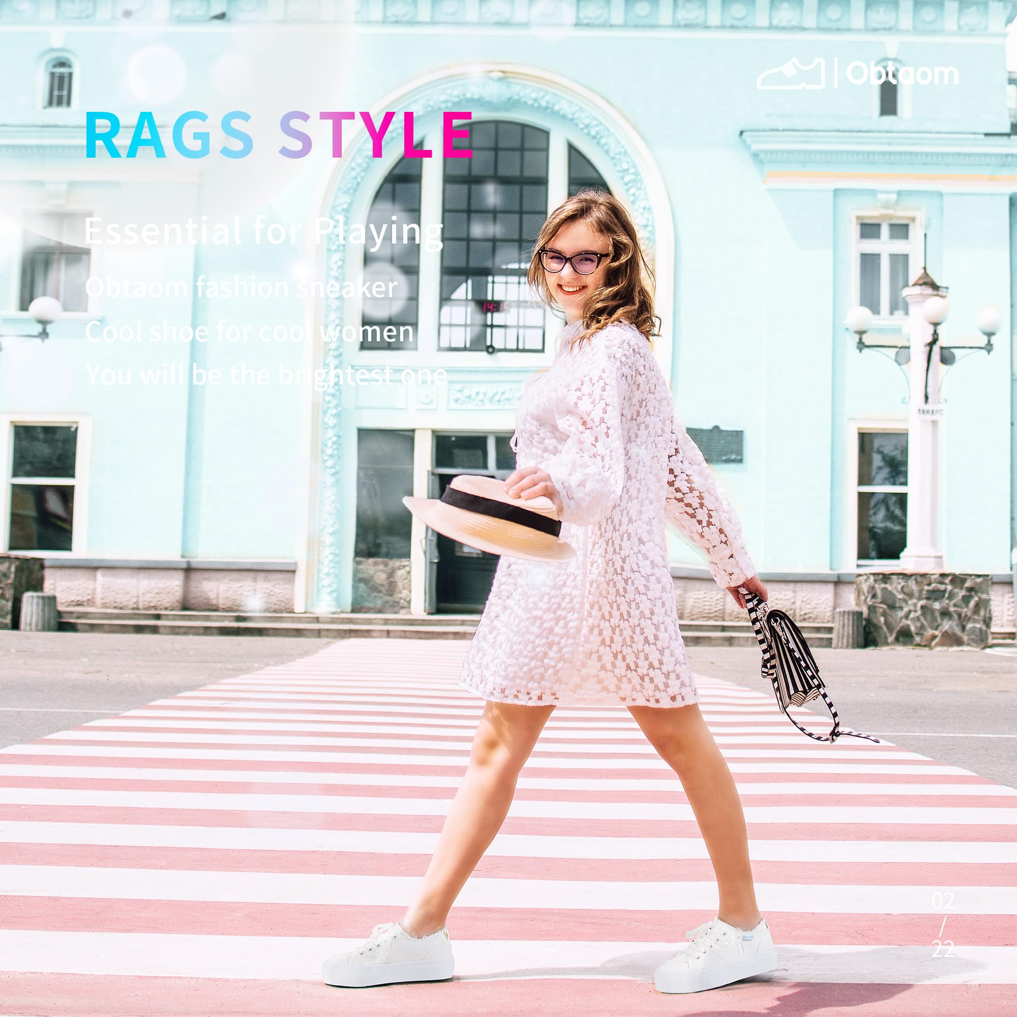 Obtaom Women Platform Canvas Sneakers White Comfort Play Fashion Sneakers Casual Lift Platform Lace Up Shoes Cute Low Top Walking Shoes for Lady