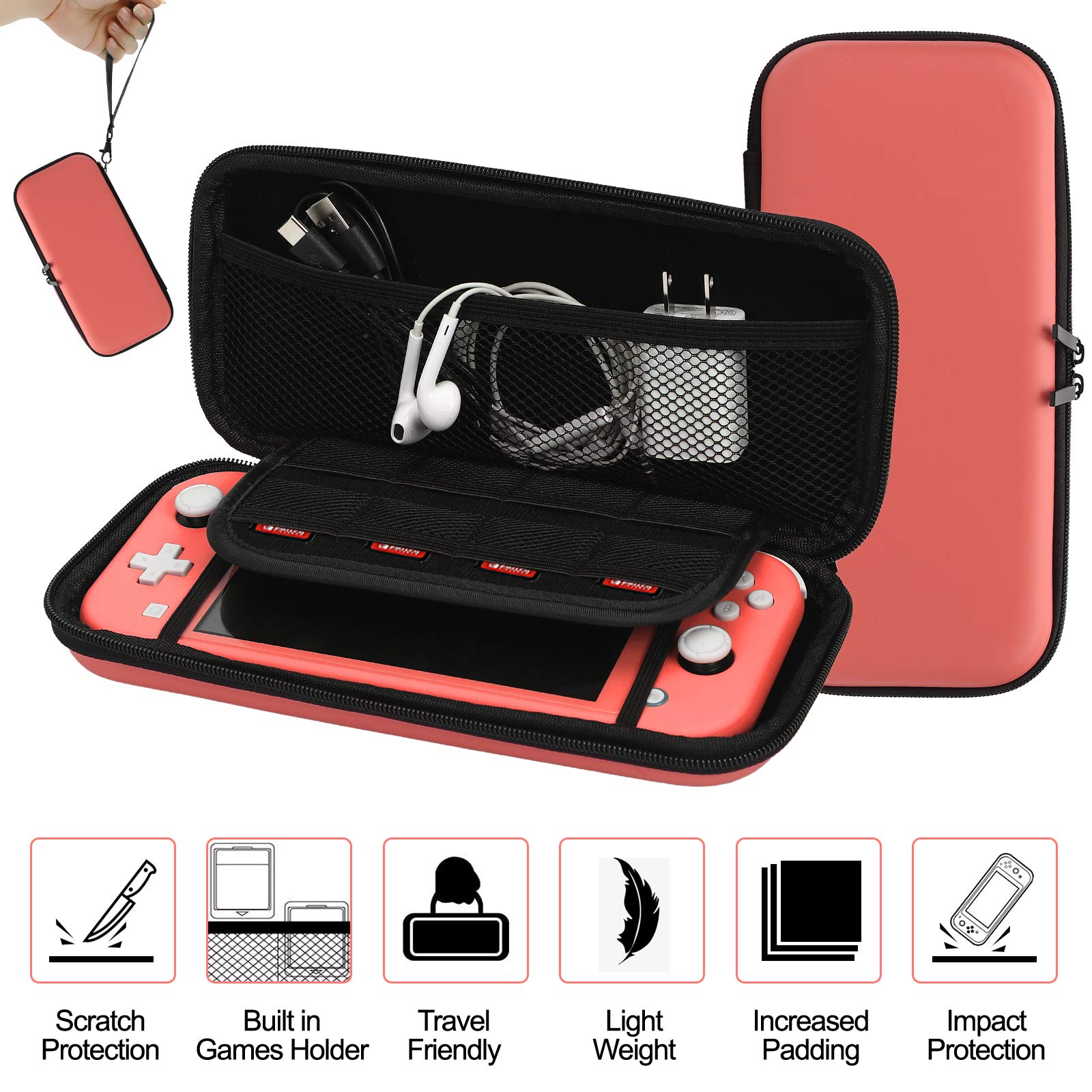 Switch Lite Accessories Bundle, Kit with Carrying Case,TPU Case Cover with Screen Protector,Charging Dock,Playstand, Game Card Case, USB Cable, Stylus,Thumb Grip Caps for Nintendo Switch Lite (Black)