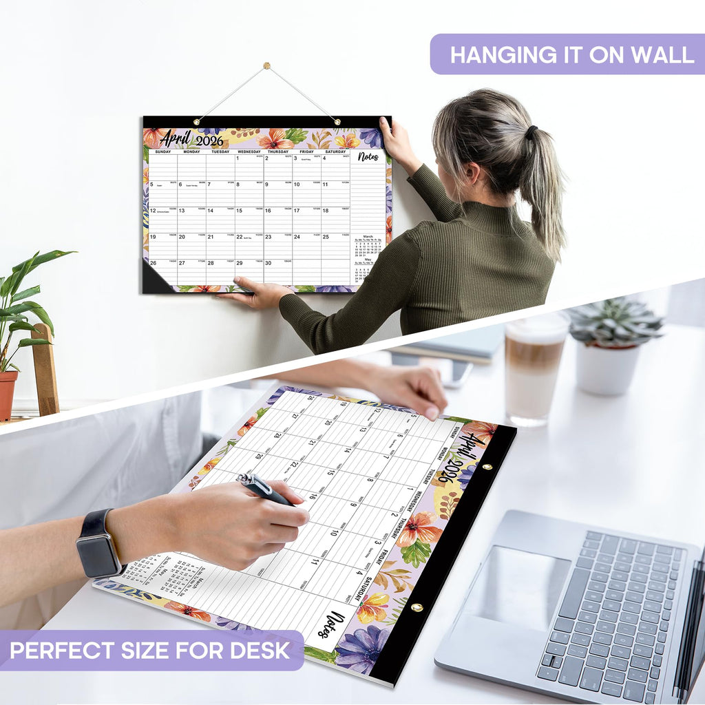 Desk Calendar 2026-2027, 21-Month Calendar Runs Until June 2027, Large 17" x 12" Monthly Desktop & Wall Calendar for Home & Office - Floral