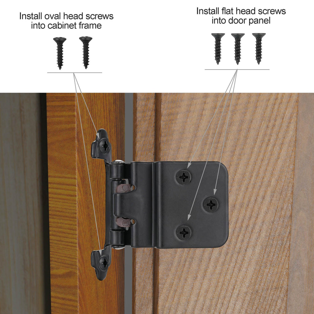 4 Pack (2 Pairs) Antique Brass Self Closing Cabinet Hinges for Kitchen Cabinet Door, 1/2" Overlay (Variable) Semi Concealed Kitchen Cabinet Hinges