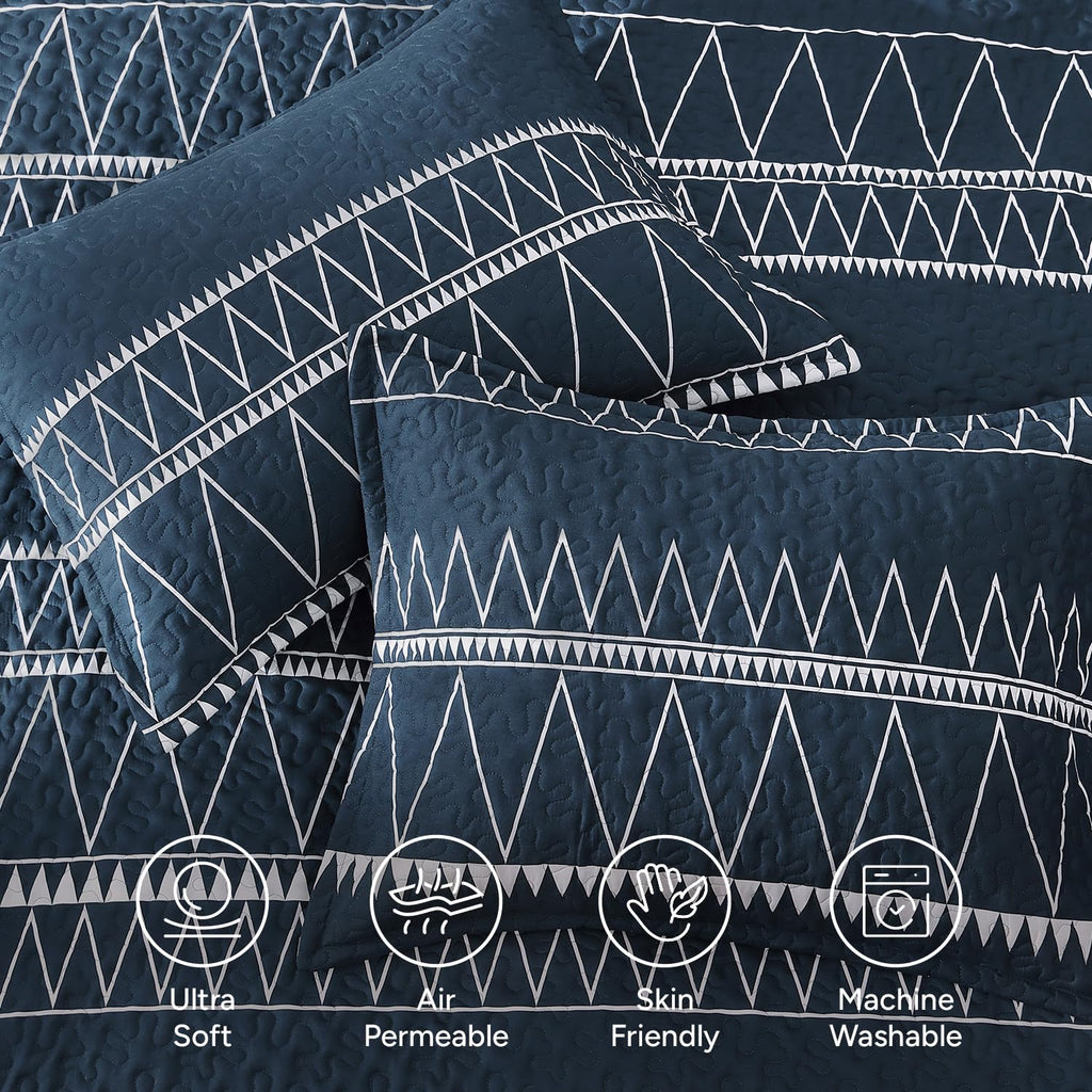Andency Twin Quilt Set Grey, 2 Pieces Boho Lightweight Soft Striped Bedspread for All Season (68"x86"), Gray Printed Bohemian Polyester Reversible Coverlet Comoforter Sets