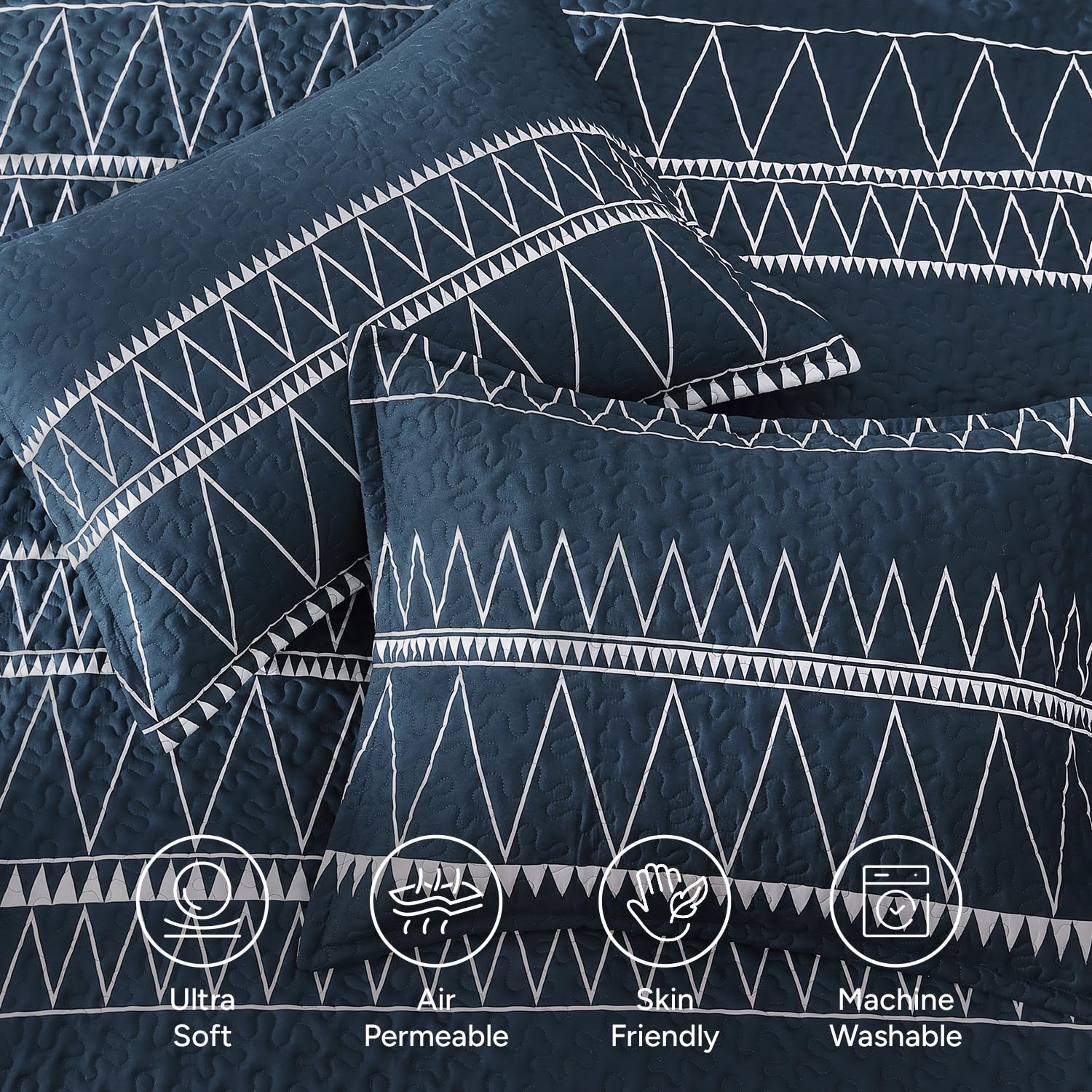 Andency Twin Quilt Set Grey, 2 Pieces Boho Lightweight Soft Striped Bedspread for All Season (68"x86"), Gray Printed Bohemian Polyester Reversible Coverlet Comoforter Sets