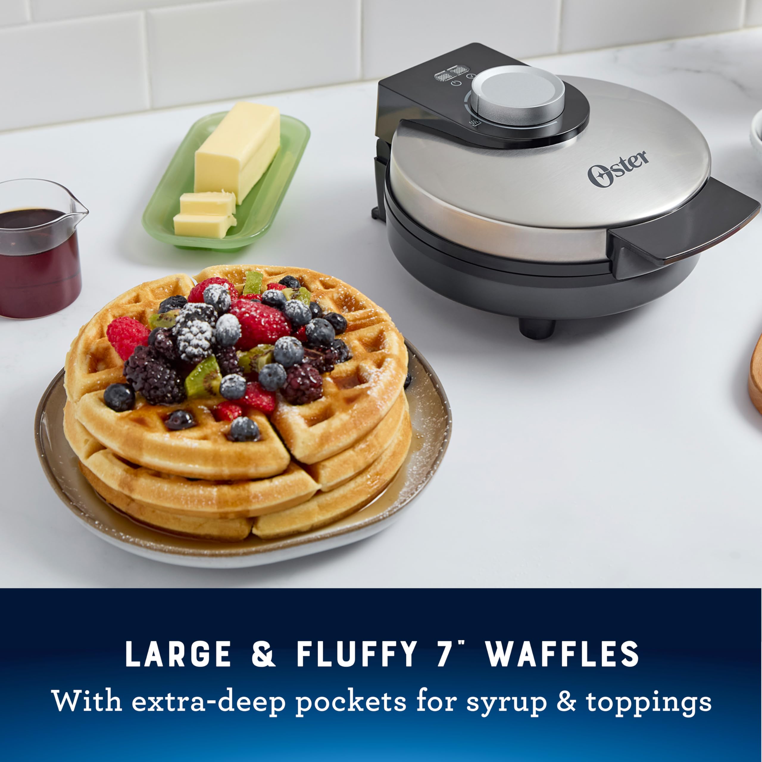 Oster Belgian Waffle Maker, Non-Stick Waffle Iron for Thick, Fluffy Waffles, Easy to Clean