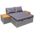 Devoko Outdoor Daybed Set Multifunctional Patio Day Bed Rattan Lounge Bed with 2 Side Tables for Backyard Porch Poolside Lawn Beach (Beige White)