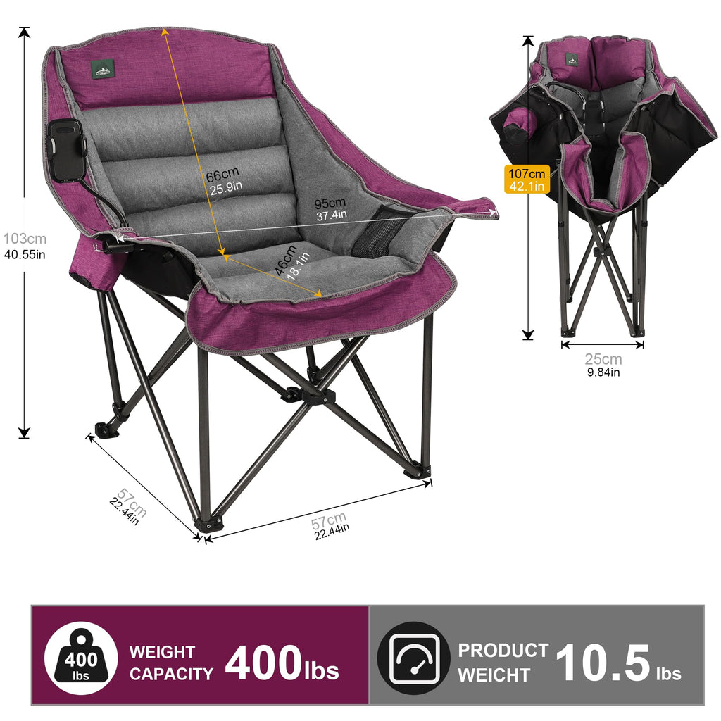 Northroad Oversized XL Padded Camping Chair w/Cell Phone Holder, Large Camp Chair, Foldable Lawn Chair w/Cup Holder,Carry Bag for Outdoor Hiking, Picnics, Heavy-Duty 400-lbs Capacity, Moca