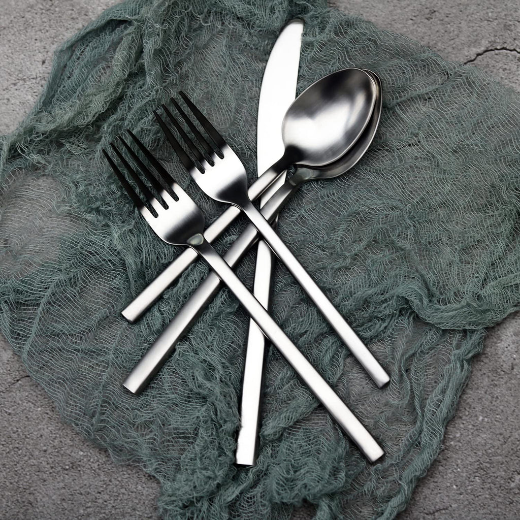 Alata Cube Black 20-Piece Forged Silverware Set Stainless Steel Flatware Set,Service for 4,Matte Satin Polished Cutlery Set,Dishwasher Safe