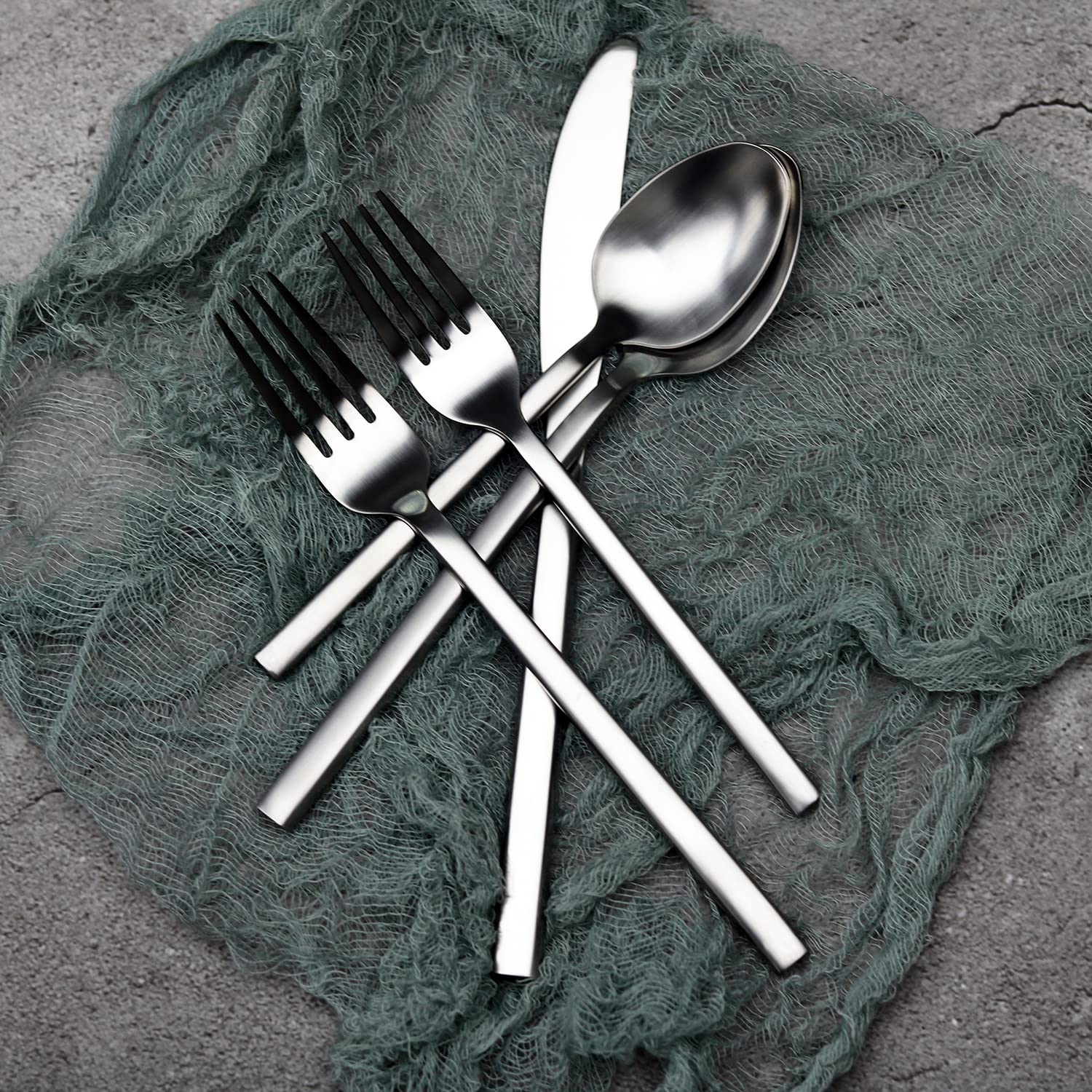 Alata Cube Black 20-Piece Forged Silverware Set Stainless Steel Flatware Set,Service for 4,Matte Satin Polished Cutlery Set,Dishwasher Safe