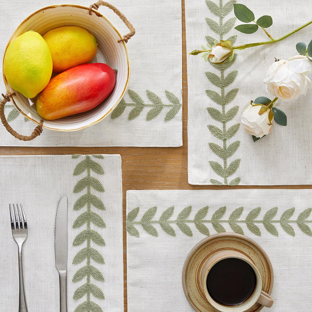 Wracra Embroidered Placemats, 13 x 18 Inch Set of 4 Placemats, Irregular Willow Rustic Place Mats for Kitchen Table and Heat Resistant, Blue 4PCS