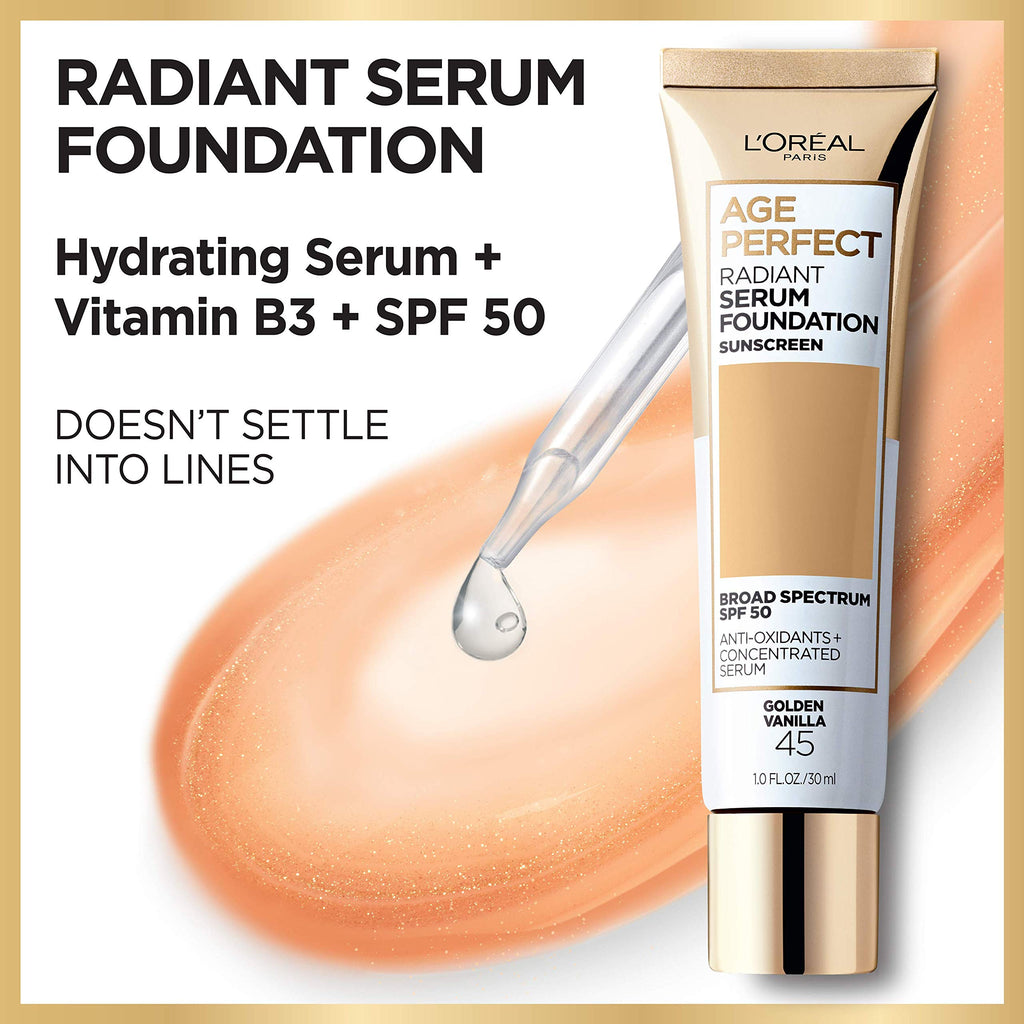 L'Oreal Paris Age Perfect Radiant Serum Foundation with SPF 50, Almond, 1 Ounce