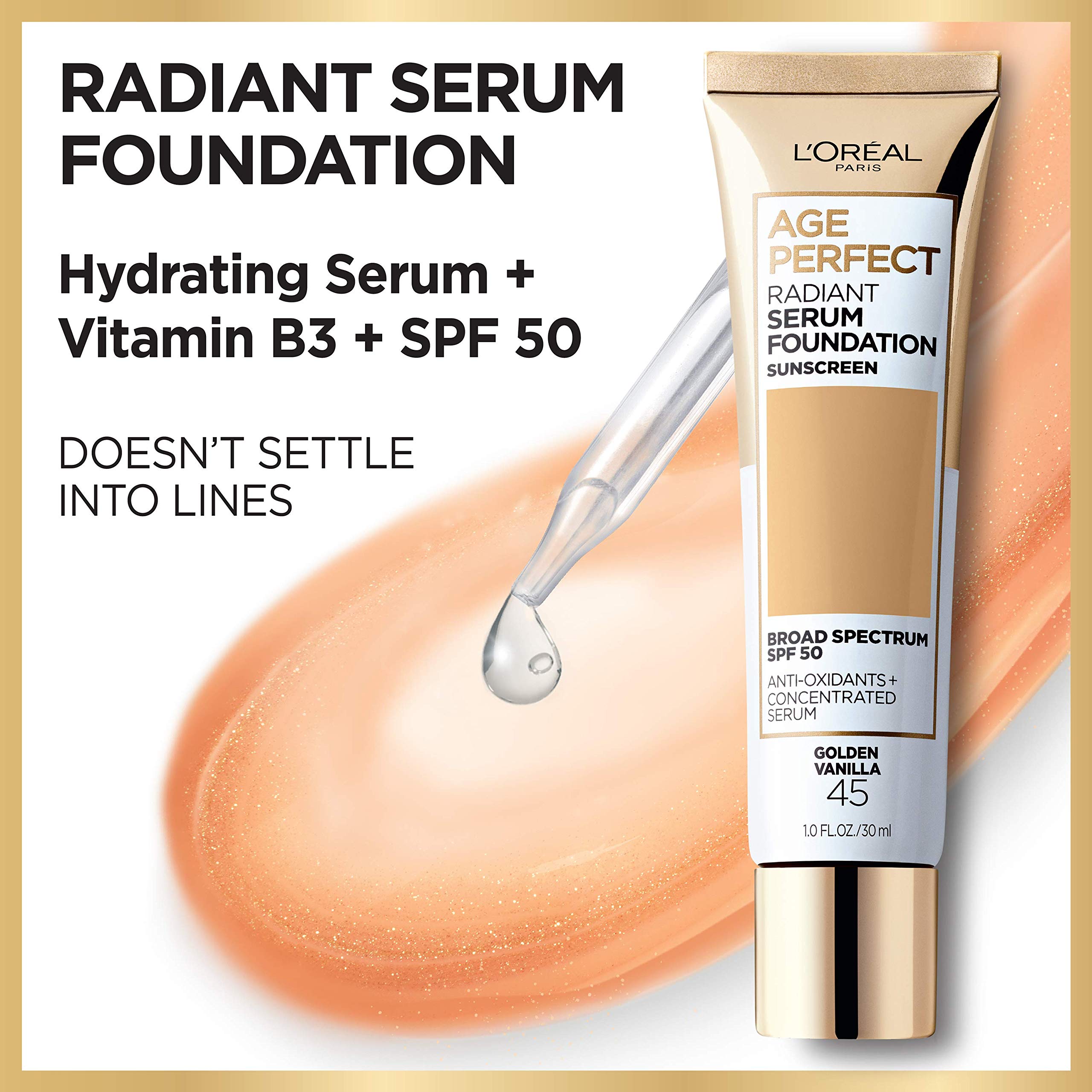 L'Oreal Paris Age Perfect Radiant Serum Foundation with SPF 50, Almond, 1 Ounce
