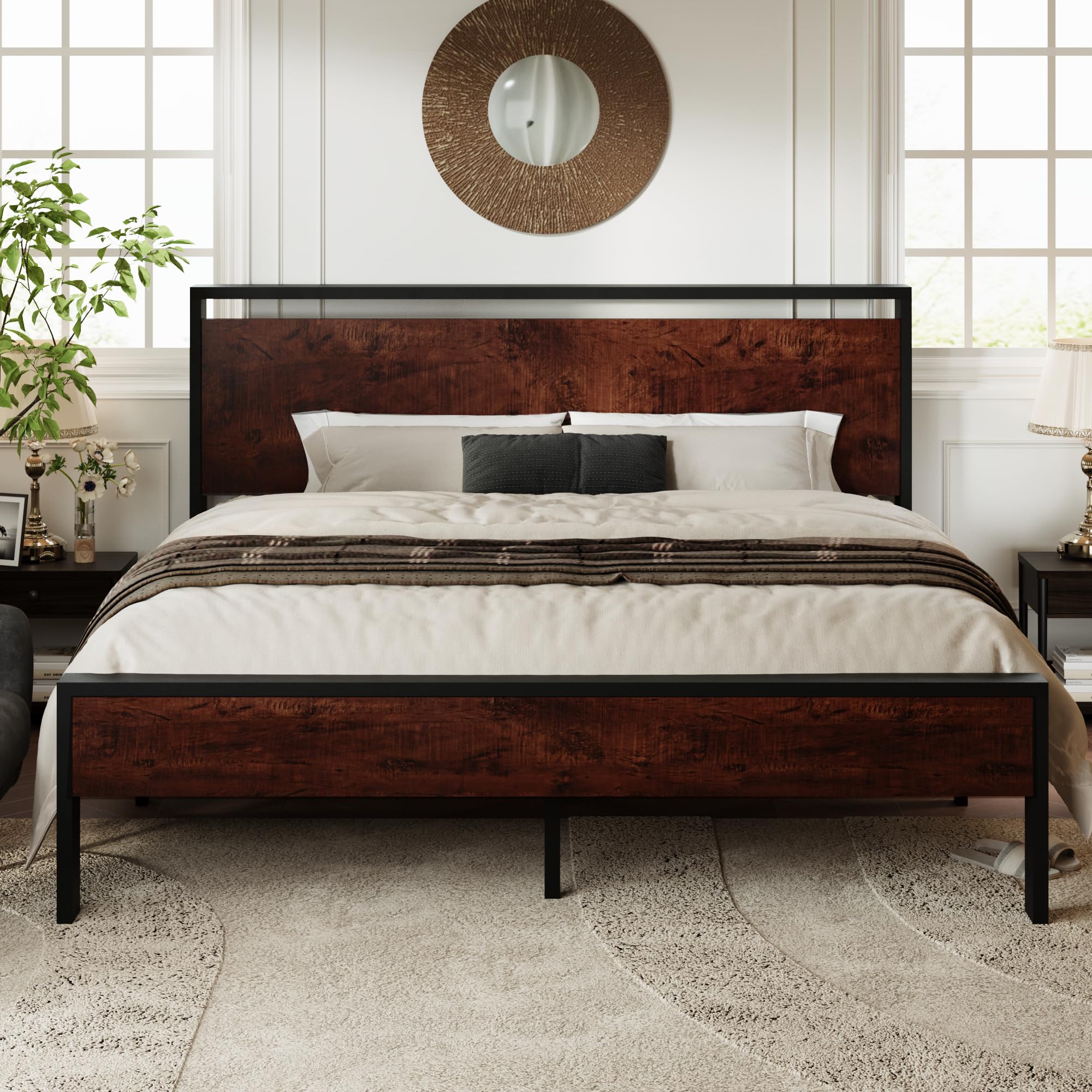 Allewie Twin Size Platform Bed Frame with Wooden Headboard and Footboard, Heavy Duty Metal Slats Support, No Box Spring Needed, Under-Bed Storage, Noise Free, Easy Assembly, Black Oak