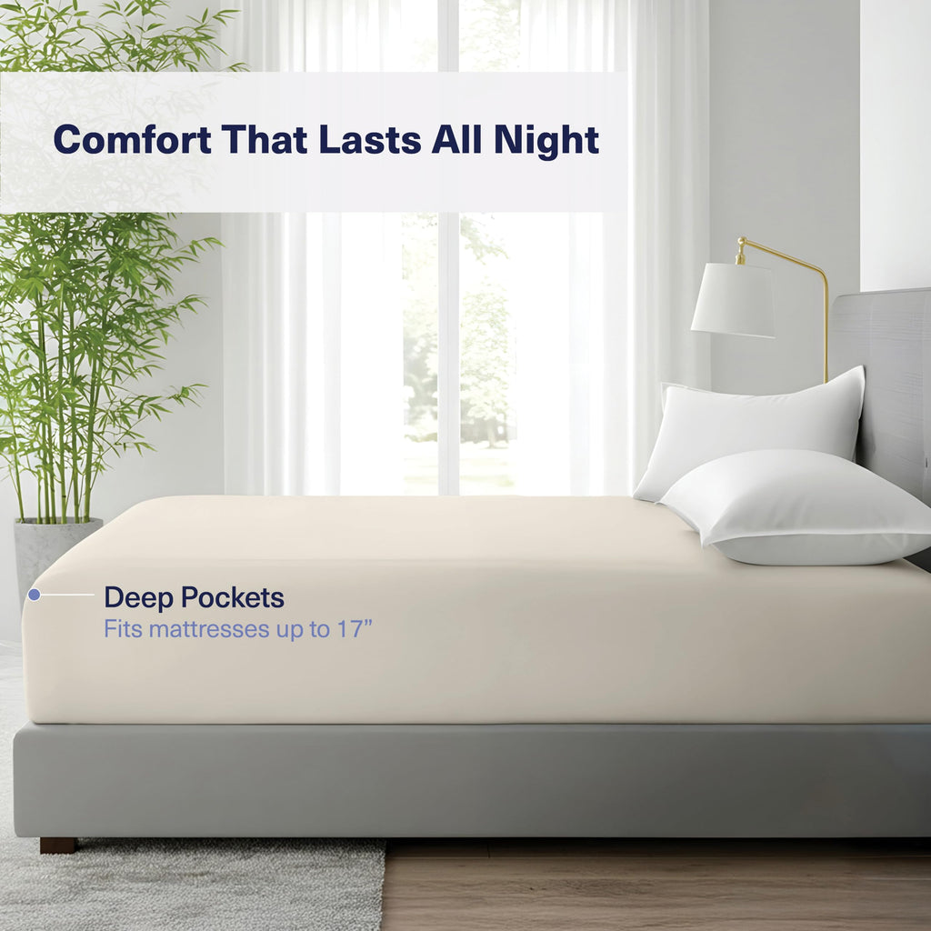 Kickoff Viscose Bamboo Fitted Sheet Twin Size, 100% Organic Cooling Sheets Fitted ONLY Viscose Bamboo Sheets Twin Size Bed Sheet for Hot Sleepers, Extra Deep Pocket, 4 Corner Strap (T, Onyx Black)