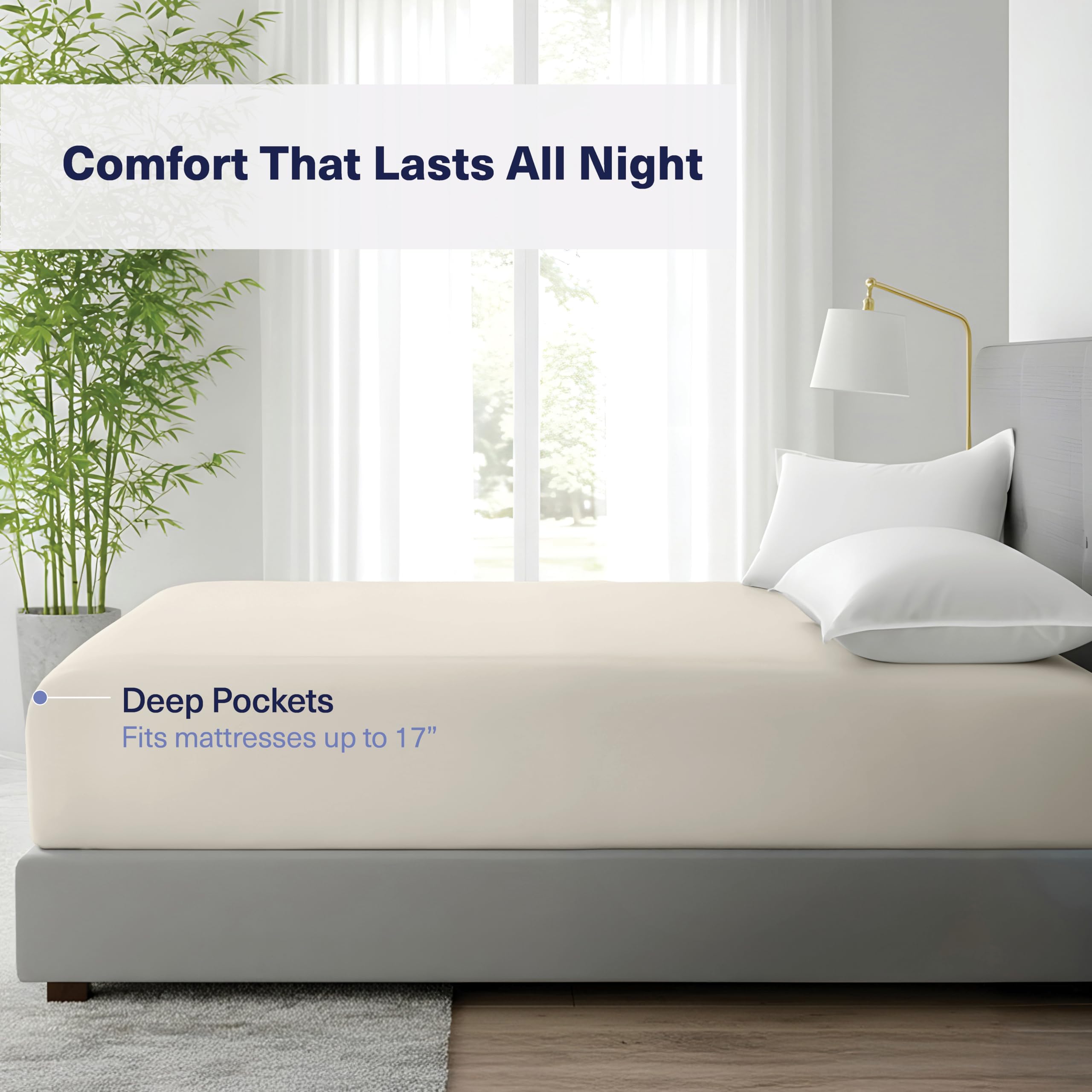 Kickoff Viscose Bamboo Fitted Sheet Twin Size, 100% Organic Cooling Sheets Fitted ONLY Viscose Bamboo Sheets Twin Size Bed Sheet for Hot Sleepers, Extra Deep Pocket, 4 Corner Strap (T, Onyx Black)