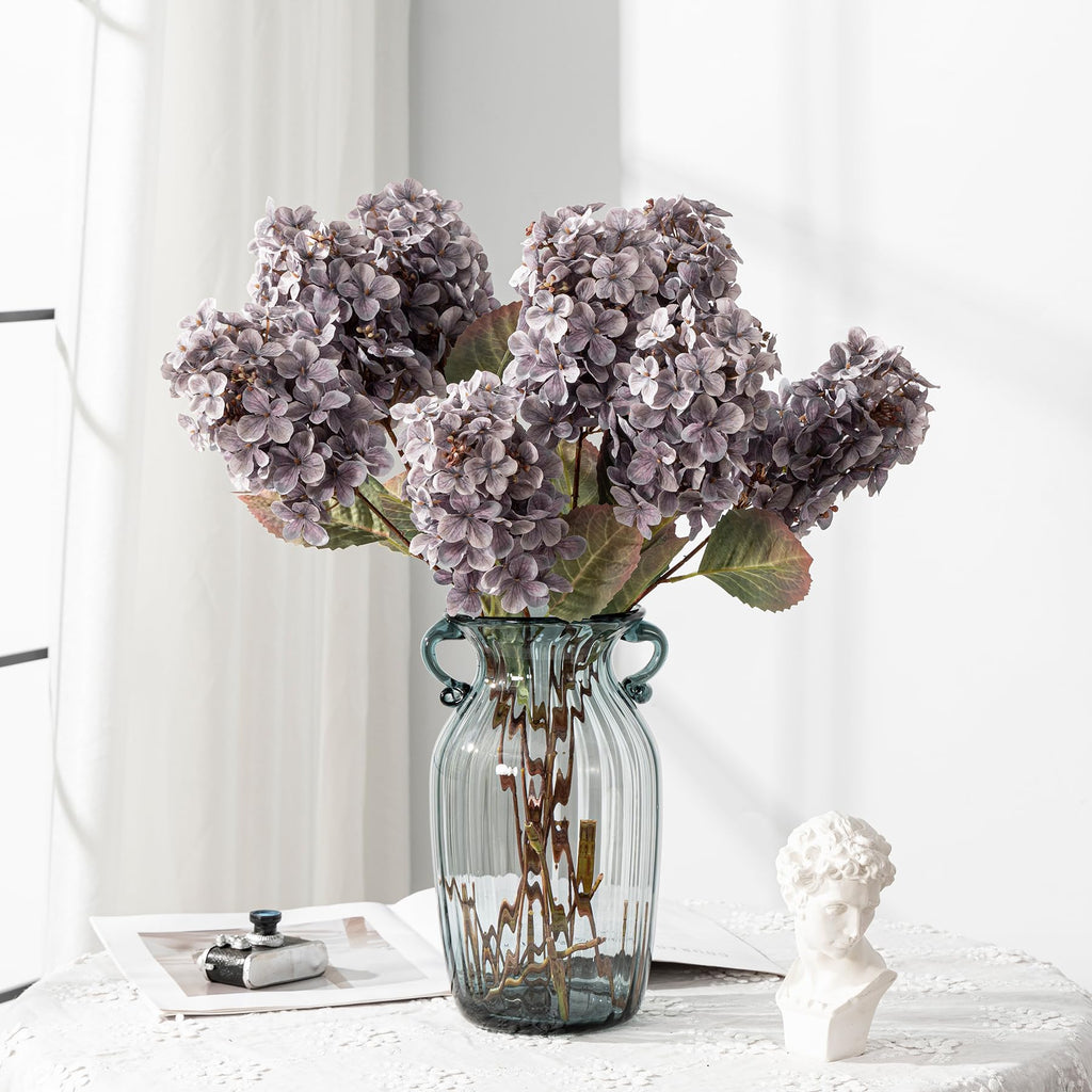 Ttranewsoo Hydrangea Artificial Flowers,Fall Hydrangeas Artificial Flowers,Blue Fake Fall Dried Hydrangea Flowers Decoration,Faux Silk Flower with Stems Winter Decor(Blue 24" 8pcs) Without Vase