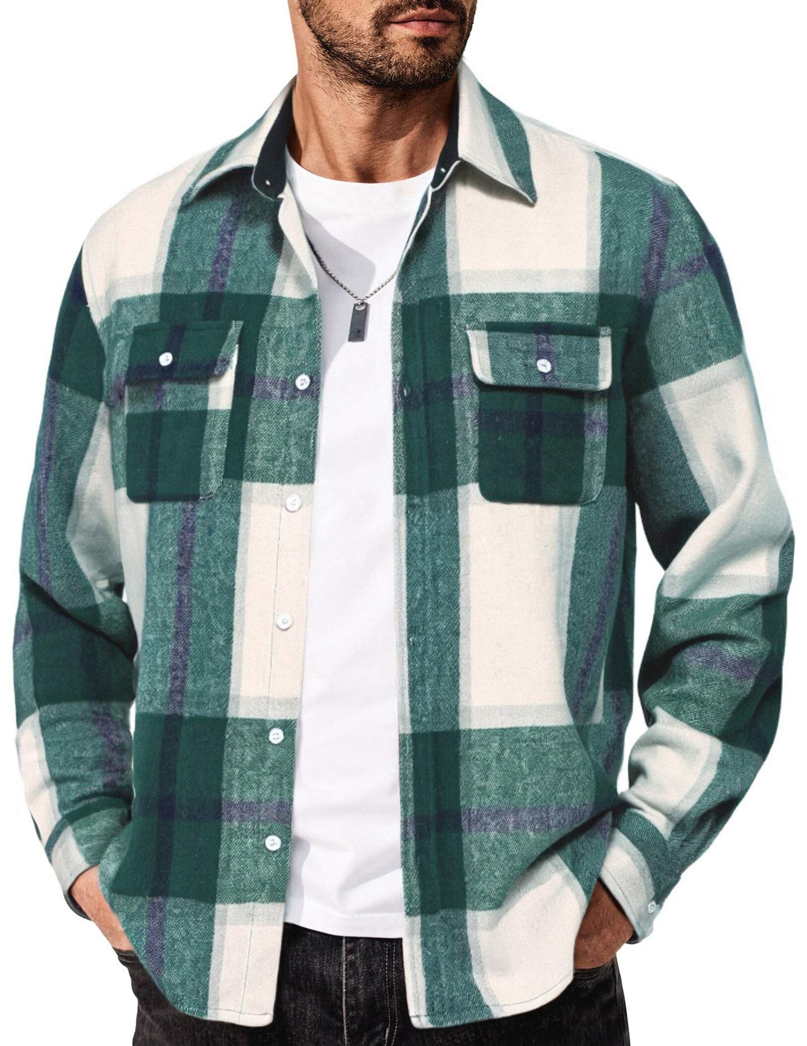 COOFANDY Men's Flannel Shirts Long Sleeve Cotton Plaid Shirt Jacket Casual Button Down Shirt with Pockets
