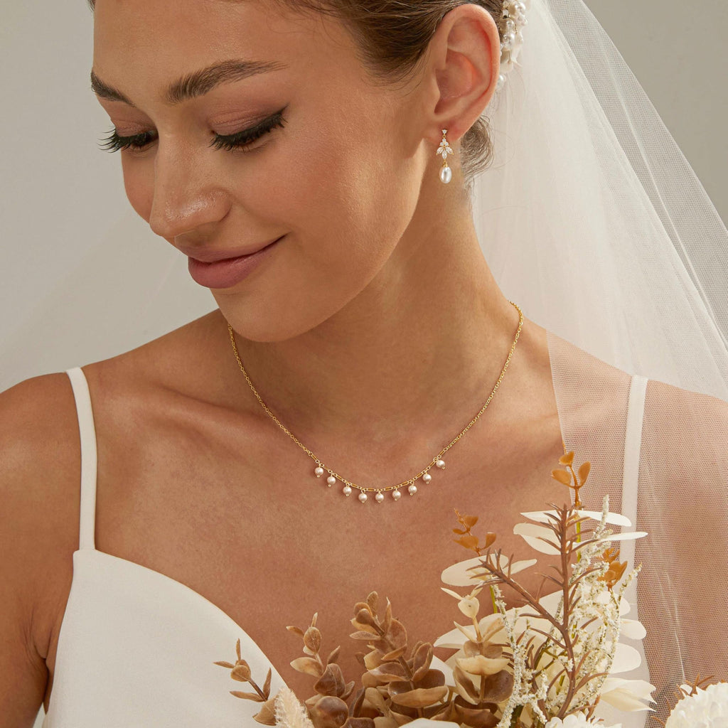 Pearl Necklace for Women Trendy,14k Gold Plated Necklace Dainty Wedding Necklace Small Cute Choker Necklace Gold Prom Drop Necklace Vintage Waterproof Jewelry for Women Prom Jewelry Fashion Gifts
