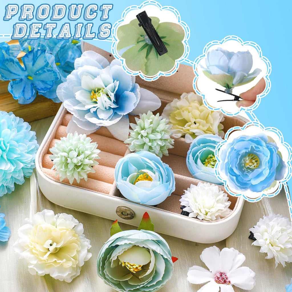 BBTO Flower Hair Clip Rose Hair Clips Barrettes for Women Flower Accessories Boho Bride Claw Clip Hairpin Brooch Pin Headpiece for Wedding(Beige Orange Series,21 Pcs)