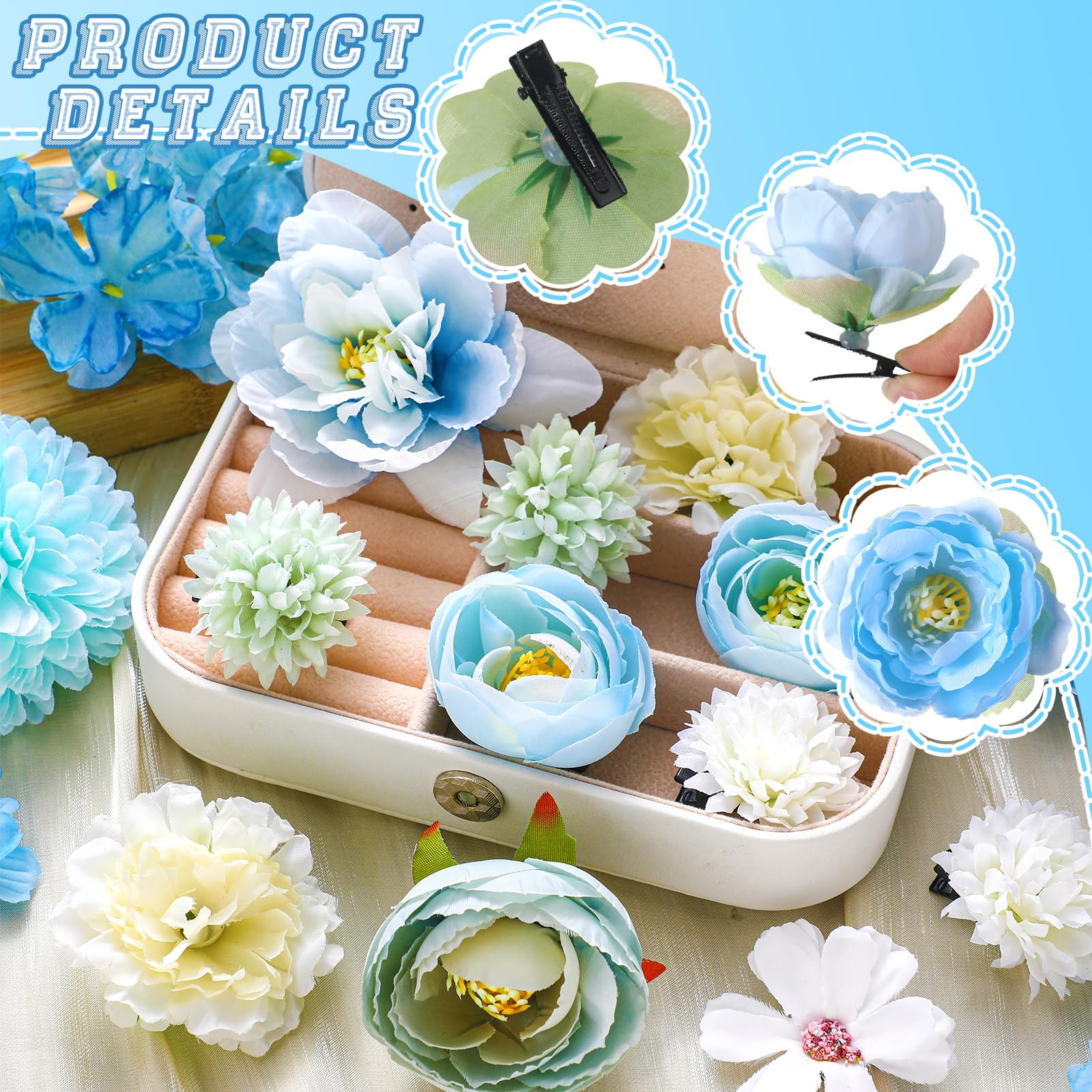 BBTO Flower Hair Clip Rose Hair Clips Barrettes for Women Flower Accessories Boho Bride Claw Clip Hairpin Brooch Pin Headpiece for Wedding(Beige Orange Series,21 Pcs)