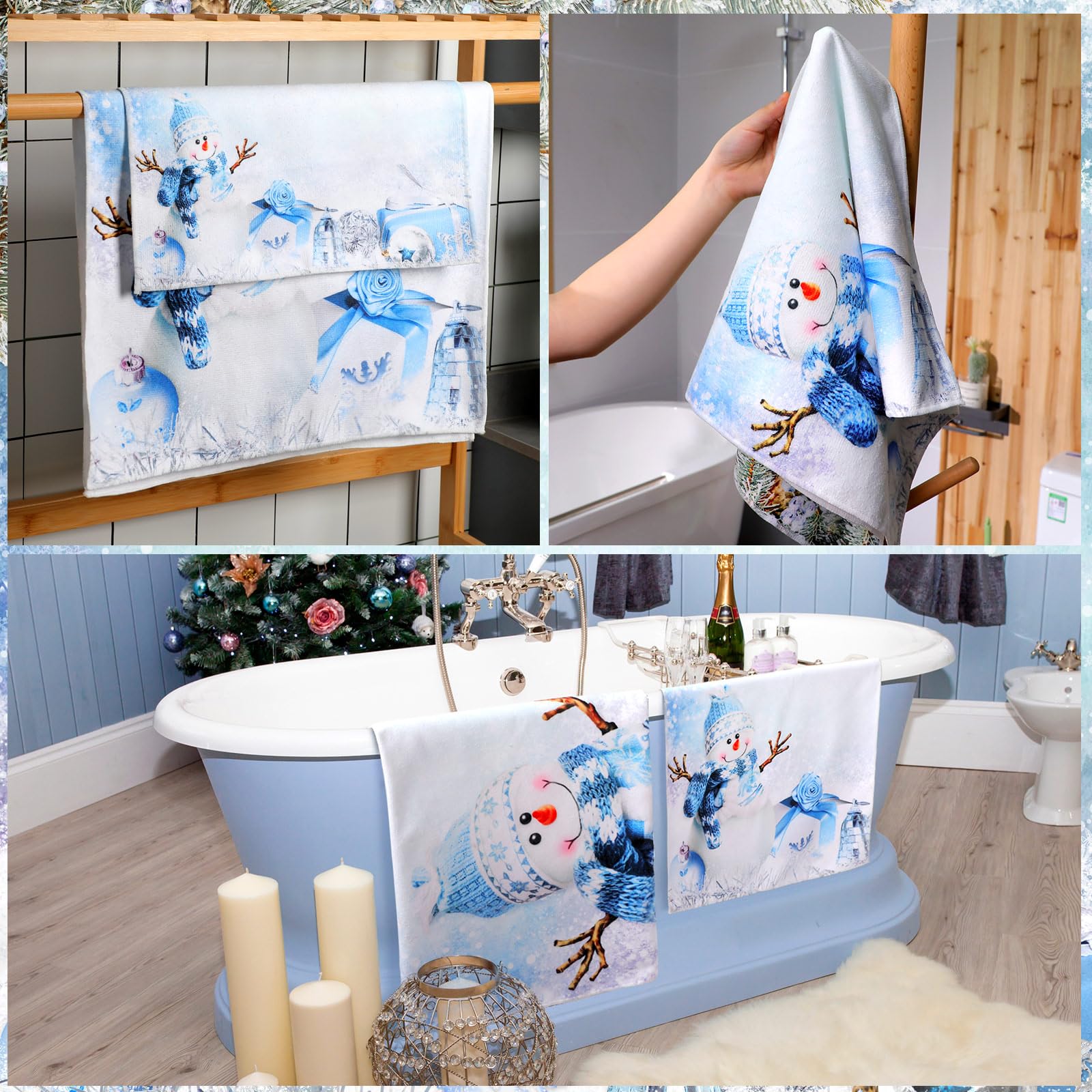 Preboun 3 Pack Christmas Gnome Bathroom Towels Set - Christmas Tree Hand Towels, Winter Snowflake Bath Towels, Soft Absorbent Dish Towels for Bathroom, Kitchen, Home, Hotel, Beach, Gym, Spa