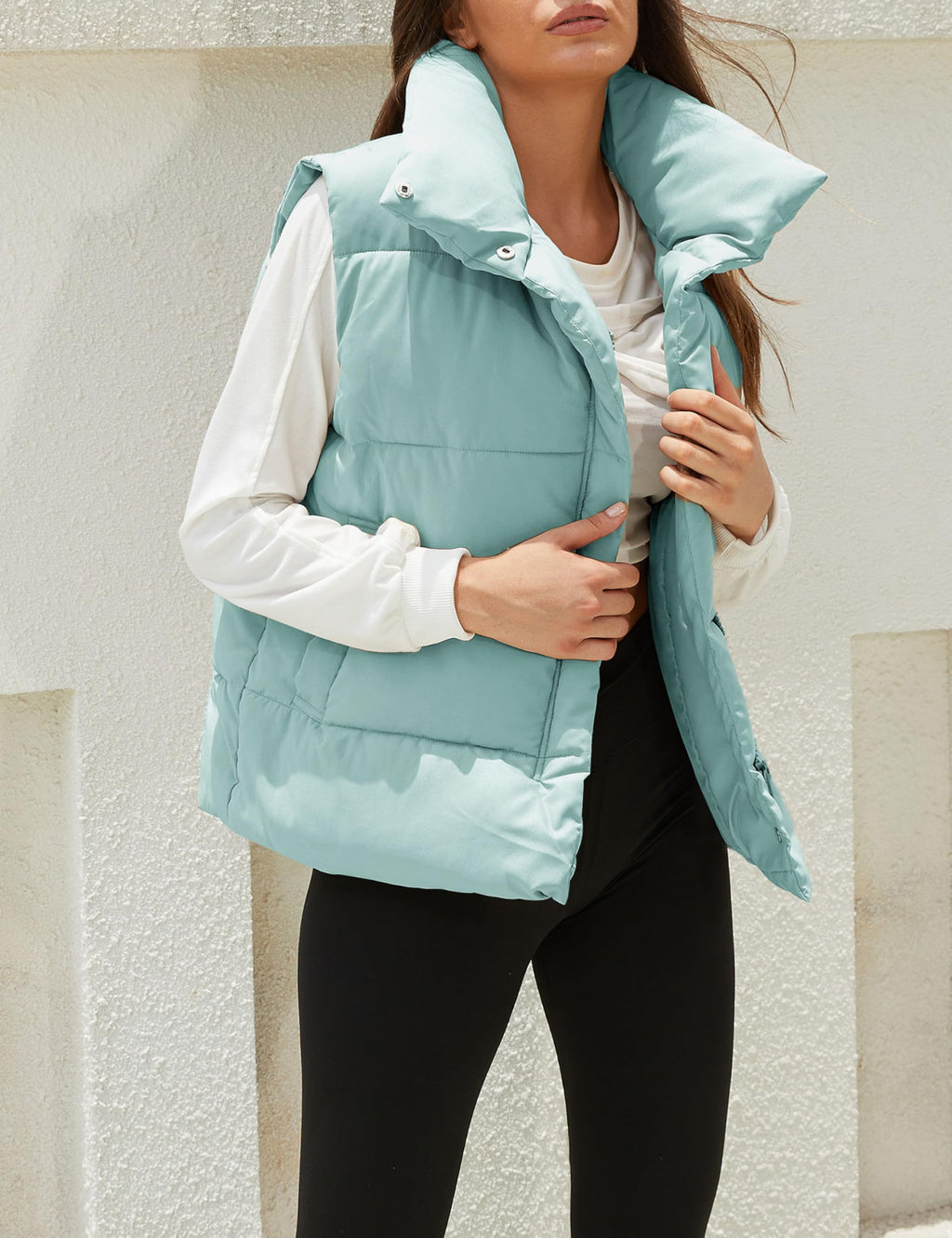 Himosyber Womens Puffer Vest Sleeveless Casual Loose Winter Warm Lightweight Stand Collar Down Jacket Coats