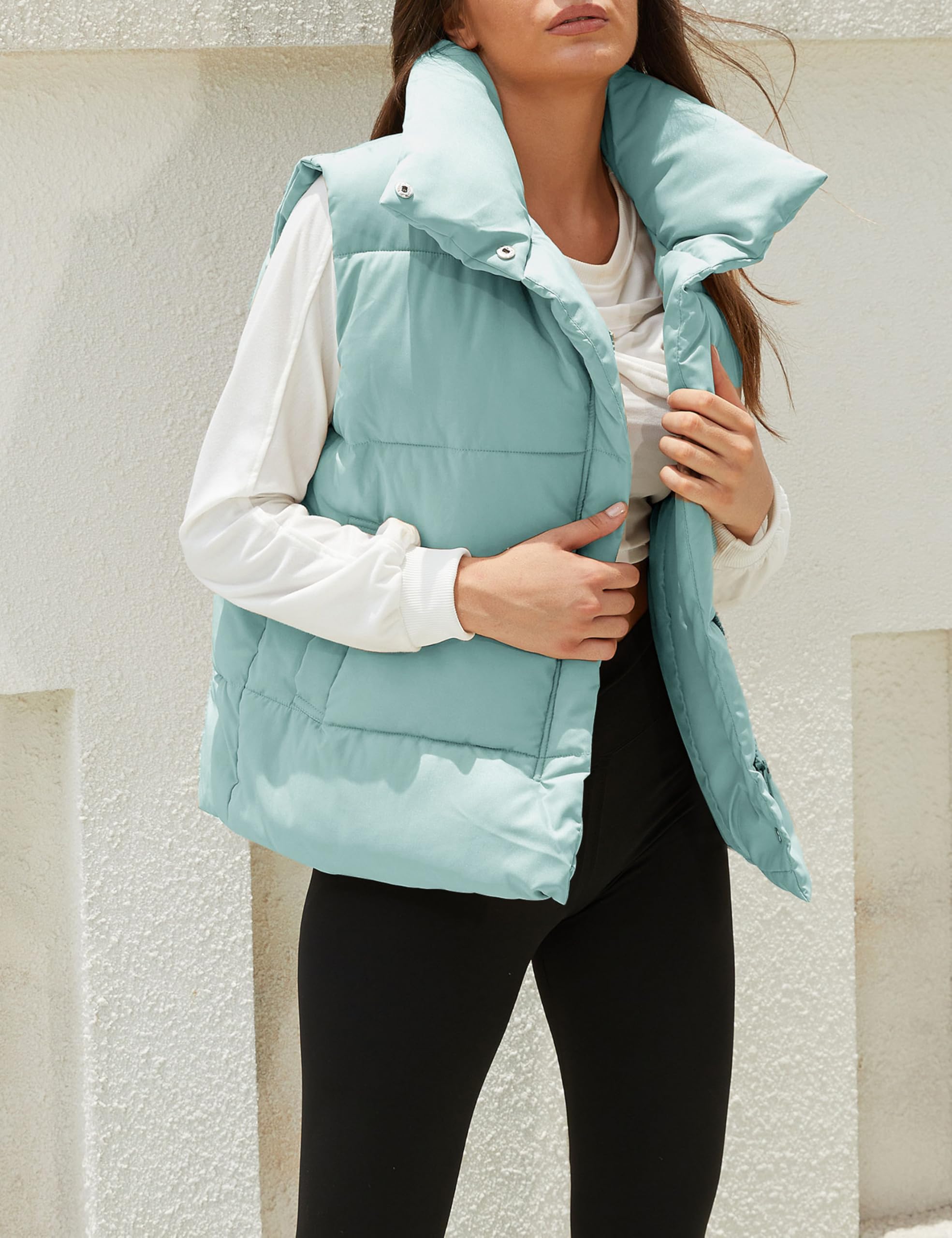 Himosyber Womens Puffer Vest Sleeveless Casual Loose Winter Warm Lightweight Stand Collar Down Jacket Coats