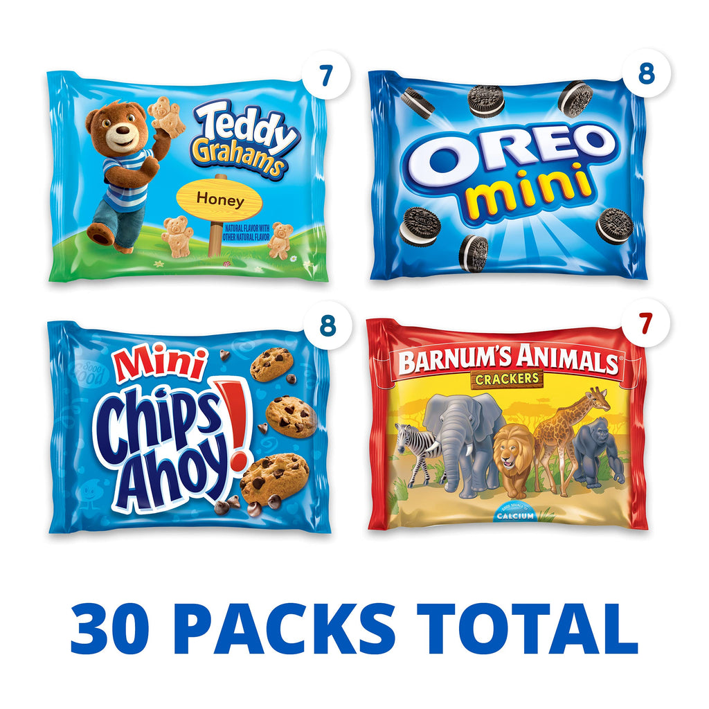 Nabisco, Team Favorites Variety Pack, Oreo Mini, Chips Ahoy! Mini, Teddy Grahams Honey and Barnum's Animal Crackers, 30 Snack Packs