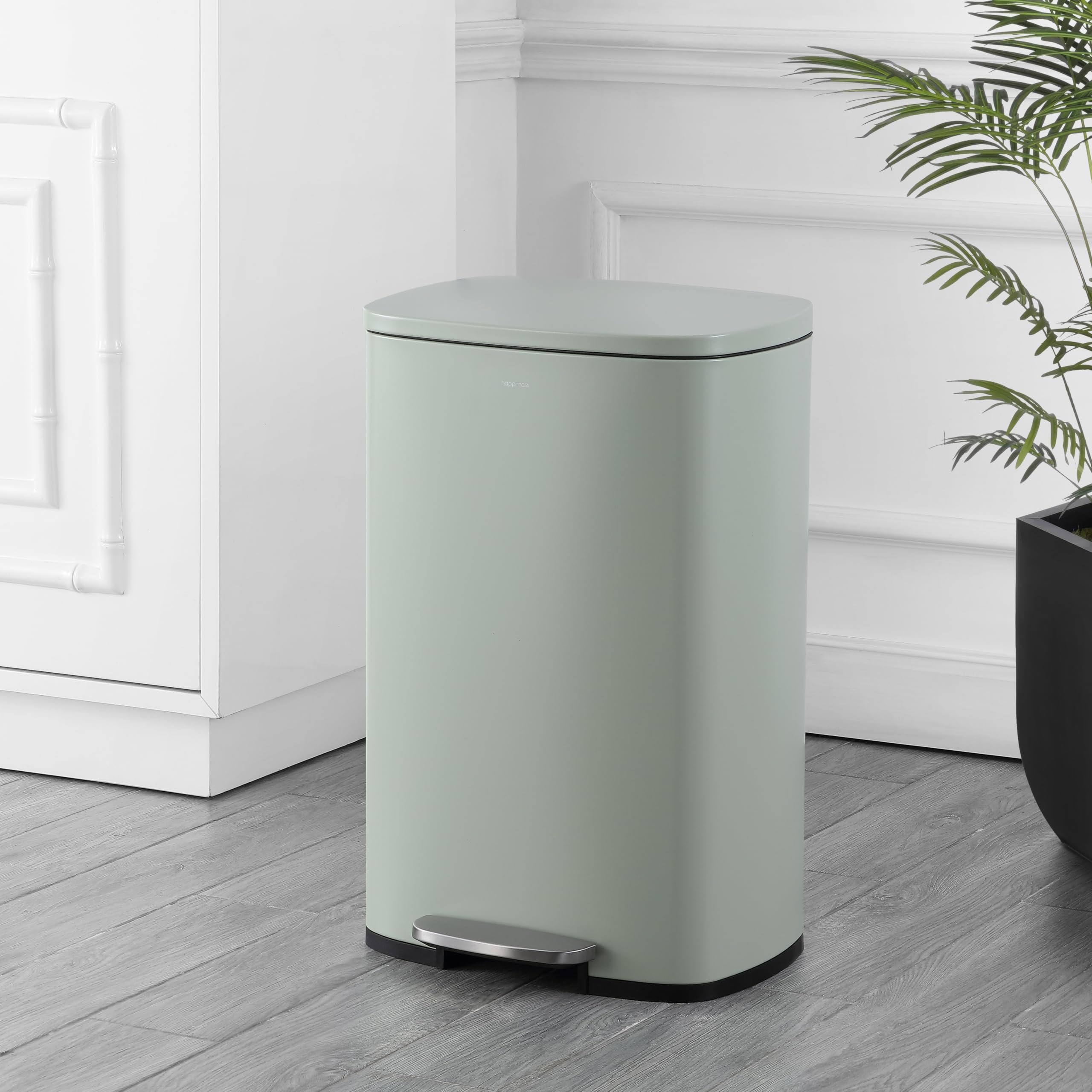happimess HPM1006B Connor Rectangular 13-Gallon Trash Can with Soft-Close Lid and Free Mini Trash Can, Fingerprint Resistant, Modern, Minimalistic for Home, Kitchen, Office, Bathroom, Black