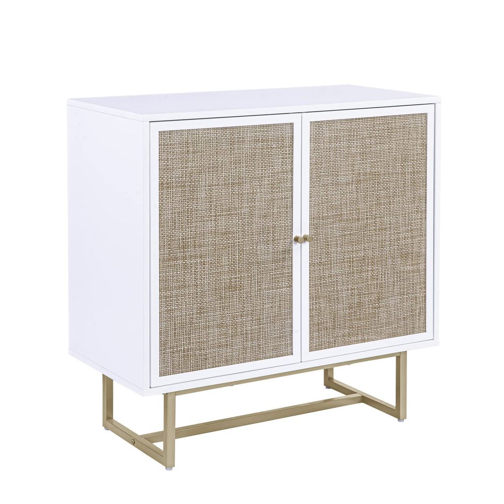 Nathan James Kova Rattan Wood Accent Sideboard Storage Cabinet with Matte Metal Frame, Adjustable Interior Shelves and Cane Doors, for Hallway, Entryway or Living Room, Black Oak/Cane
