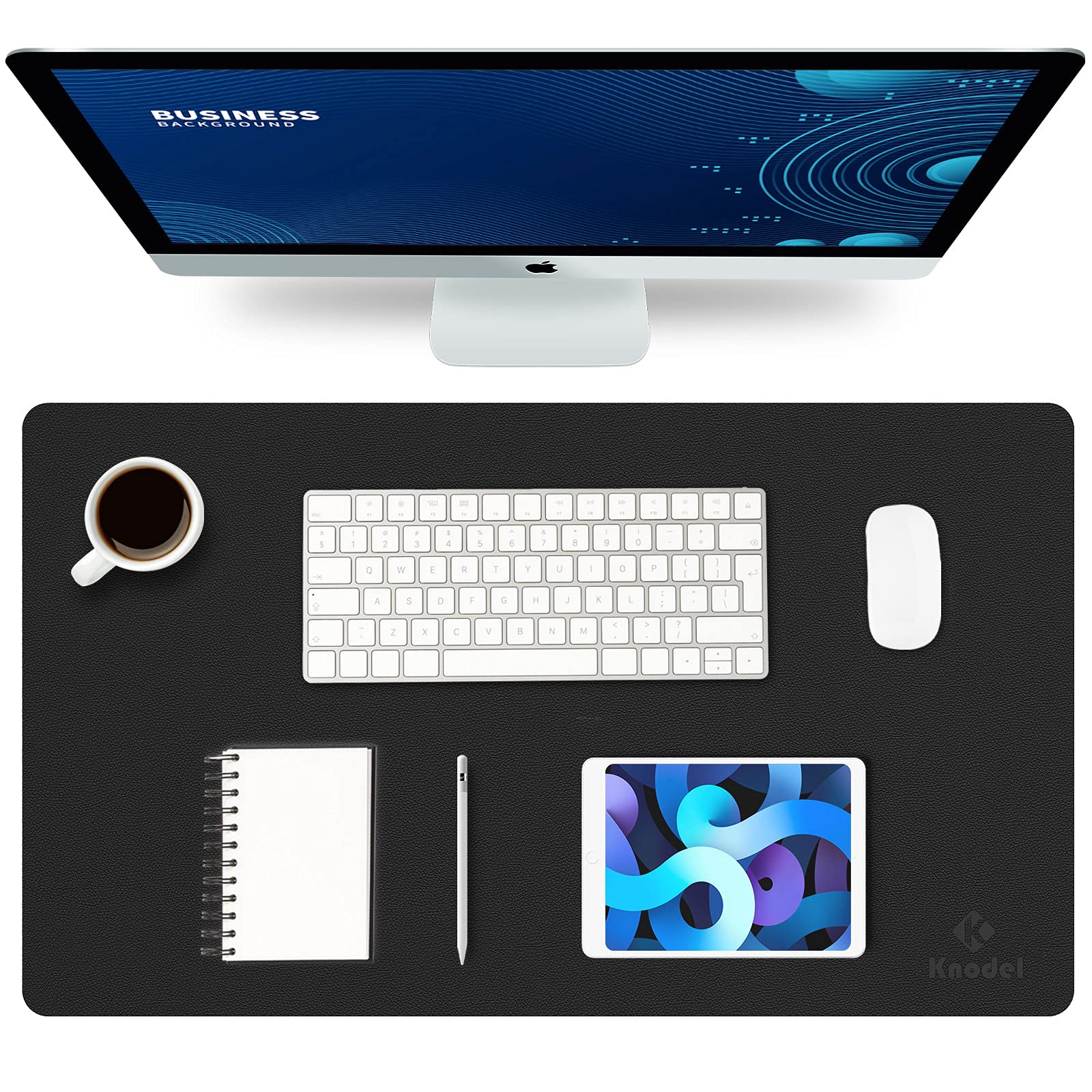 K KNODEL Small Office Leather Desk Mat, Mouse and Keyboard Pad, Computer and Laptop Mat, Desktop Protector and Cover, Writing Pad and Blotter (23.6"x13.8", Black)