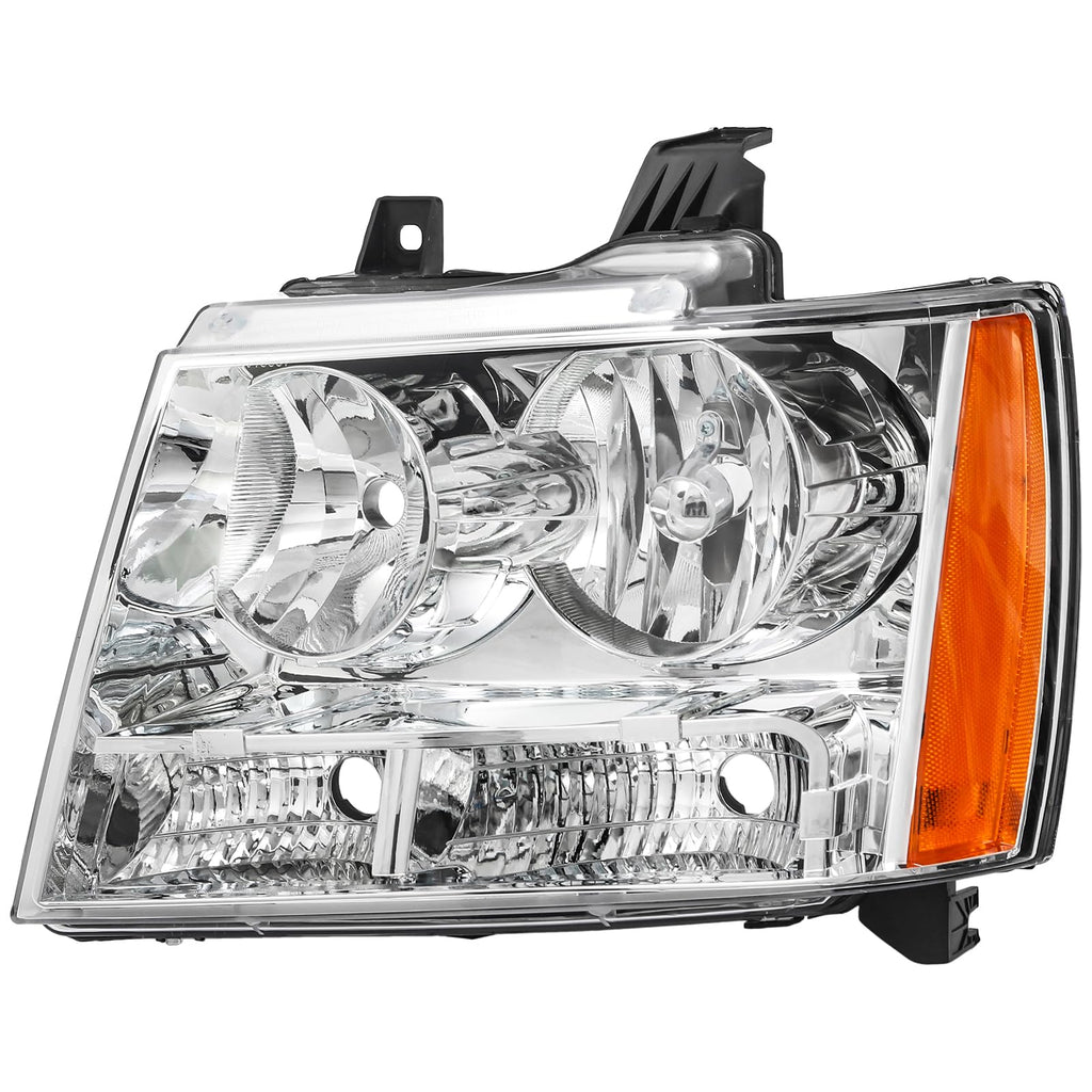 APSVE Headlights Assembly Fit for 2007-2014 Chevy Tahoe,For 07-13 Chevy Suburban Avalanche Replacement Headlamp Pair OE style, Chrome Housing Amber Side