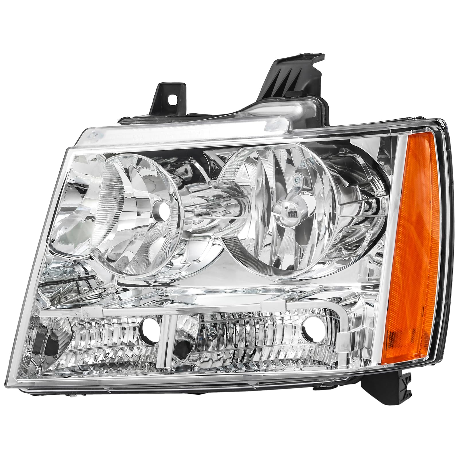APSVE Headlights Assembly Fit for 2007-2014 Chevy Tahoe,For 07-13 Chevy Suburban Avalanche Replacement Headlamp Pair OE style, Chrome Housing Amber Side