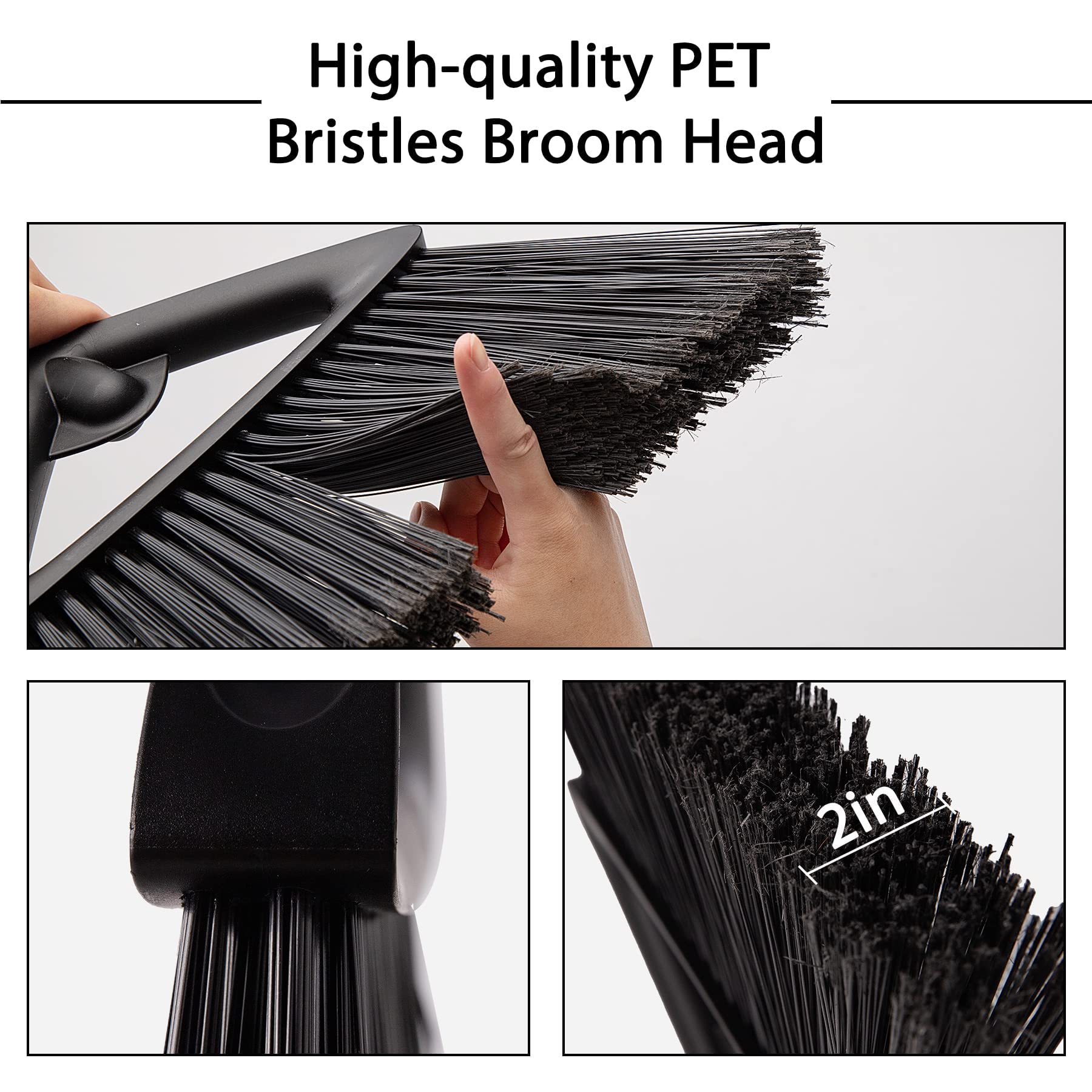 Eyliden Commercial Angle Broom and Dustpan Combo, with Long Handle and Lid, Lobby Dust Pan Sweep Set for Outdoor Garages Courtyard Sidewalks Decks Indoor Home Kitchen Room Office (Black Broom+Dustpan)