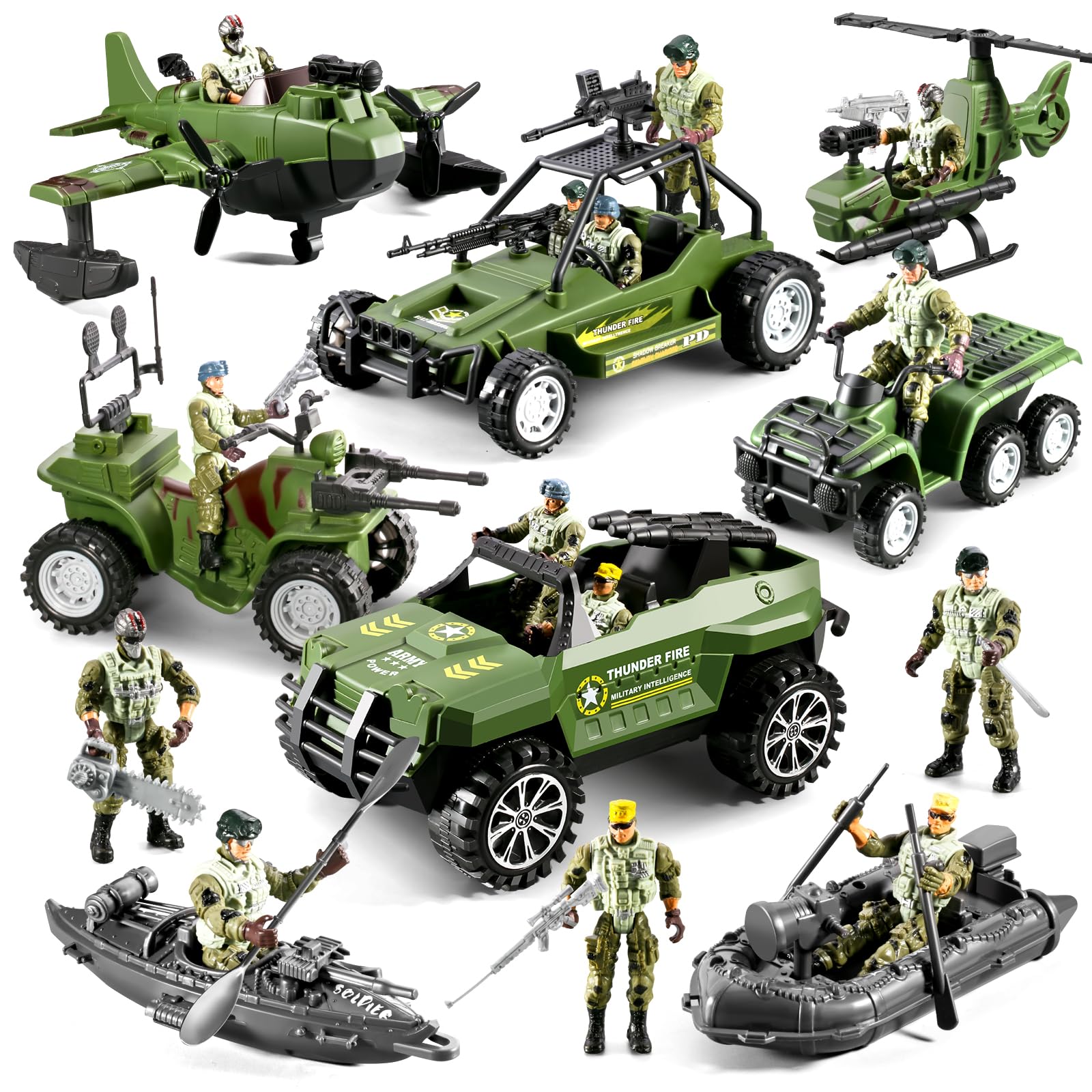 56-in-1 Army Men Toys for Boys 4-7 6-8 8-12, Military Truck/Helicopter/Kayak Boat/Motorcycle/Army Men Action Figures/Weapon Gears, Army Toys for Boys Kids Birthday Gifts Party Favors