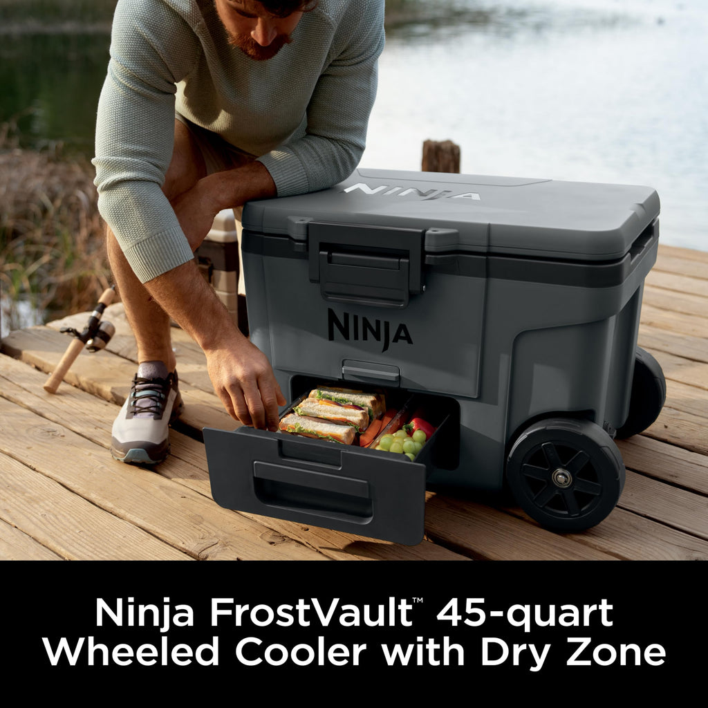 Ninja FrostVault | 65qt Wheeled Cooler with Cold Dry Zone | Integrated Fridge-Temp Dry Storage Drawer | Premium Heavy-Duty Insulated Cooler | Keeps Ice for Days | Charcoal Gray | FB265CG