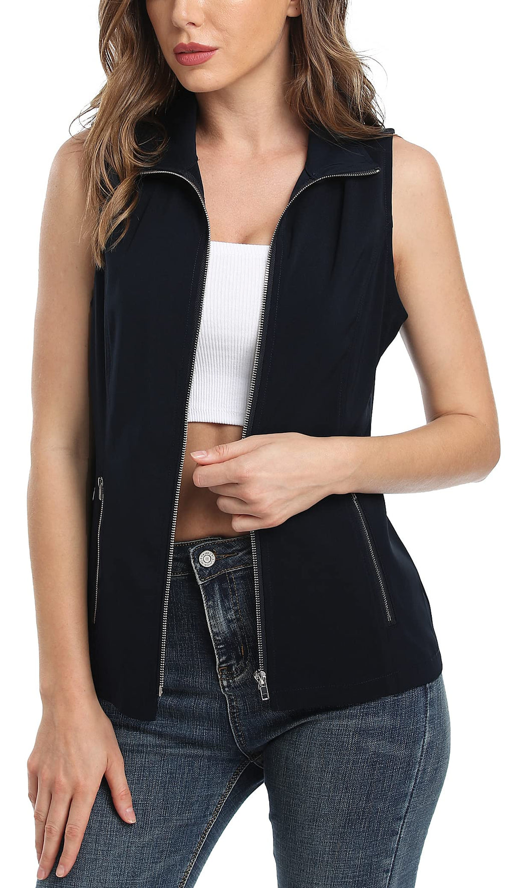 MISS MOLY Women's Lightweight Vest Casual Zip Up Utility Vest Hiking Golf Sleeveless Jackets with Pockets