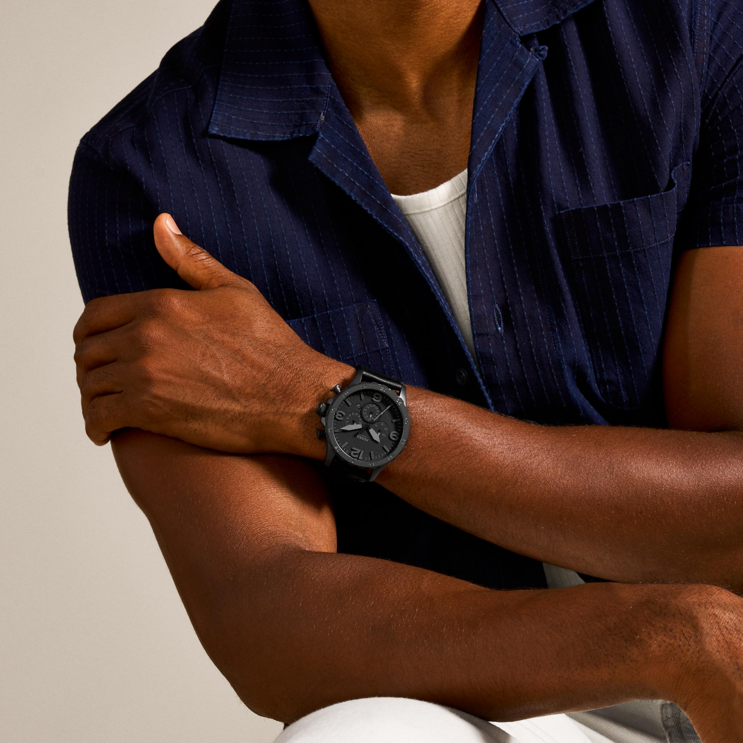 Fossil Men's Nate Quartz Watch, Oversized Stainless Steel Chronograph Watch for Men