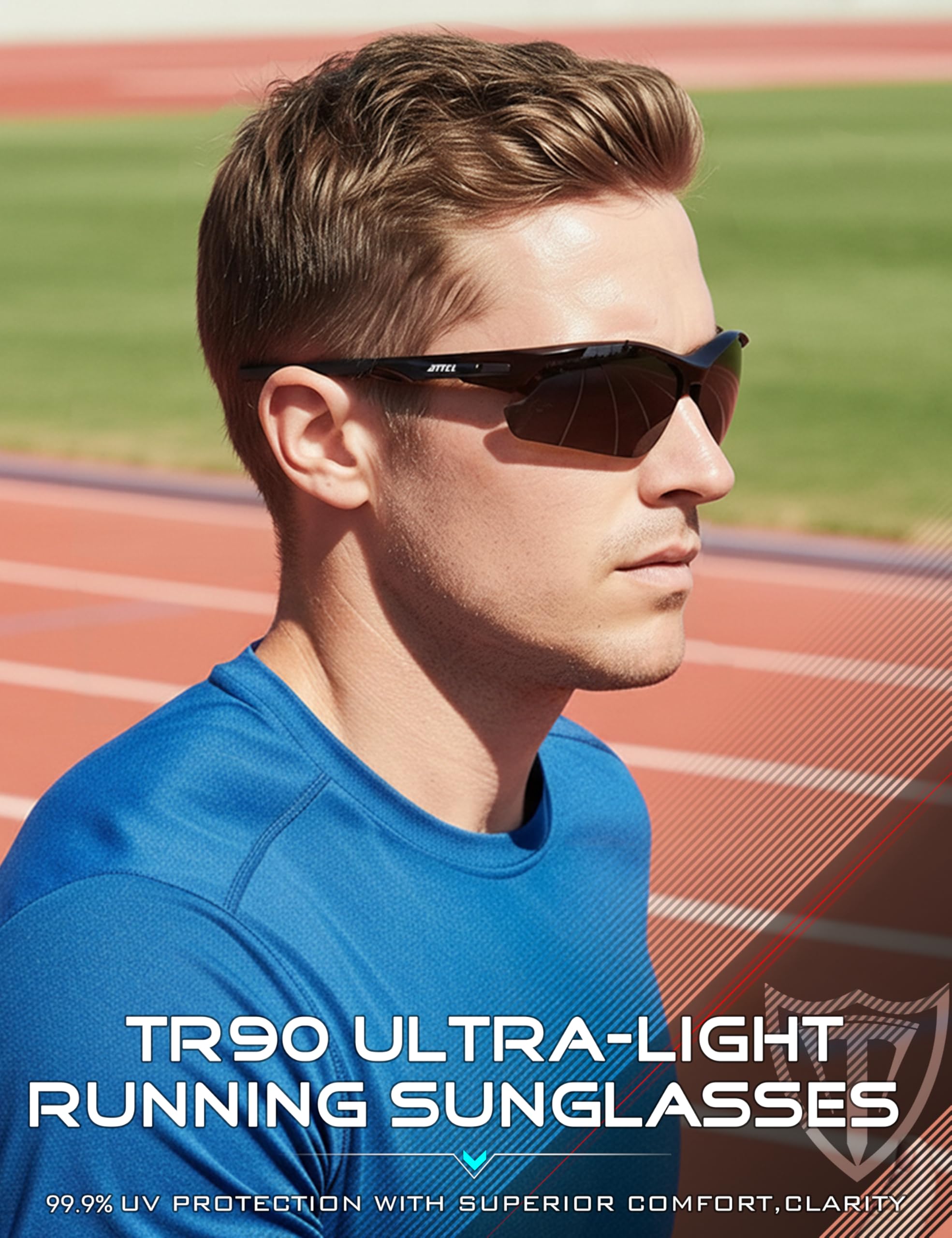 ATTCL 22g Polarized Sunglasses Men Sports: Secure Fit Wrap Around TR90 Frame Ultra-Light UV Protection for Running Fishing