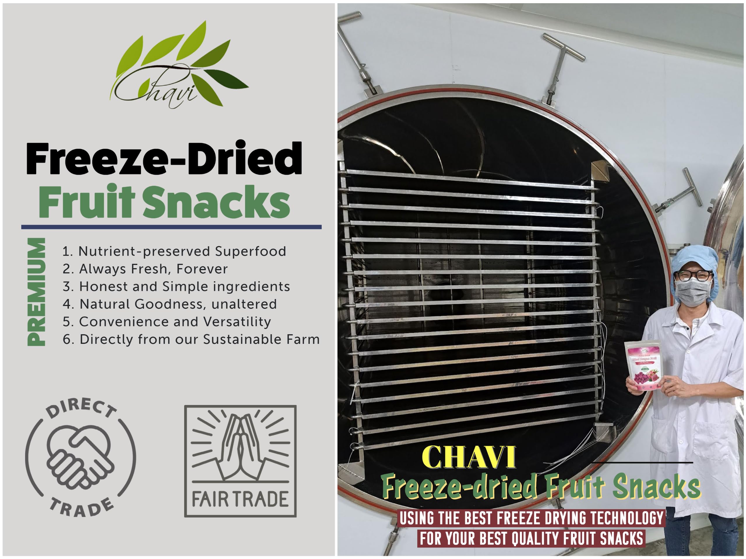 CHAVI Freeze Dried Fruits - Mixed | 6 in 1 | No Added Sugars or Preservatives - Non-GMO, Vegan, Gluten-Free | Gift Box | 230 g | 8.1 oz | 6 Cans