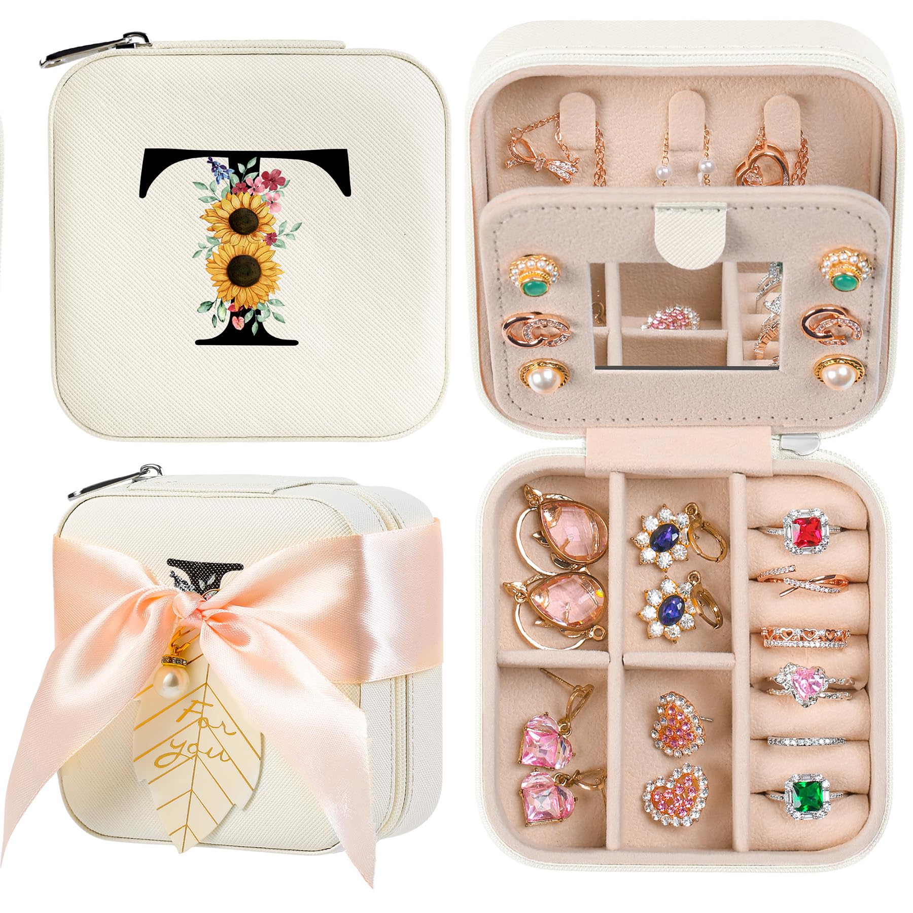 AYGXU Travel Jewelry Box for Women and Girls - Small Case With Initial A-Z - Teacher Gifts